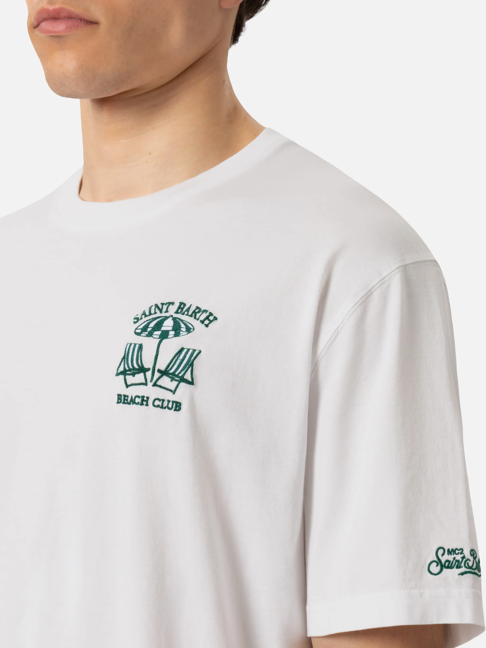 Classic fit cotton jersey t-shirt Portofino with Saint Barth beach club embroidery - Image 2