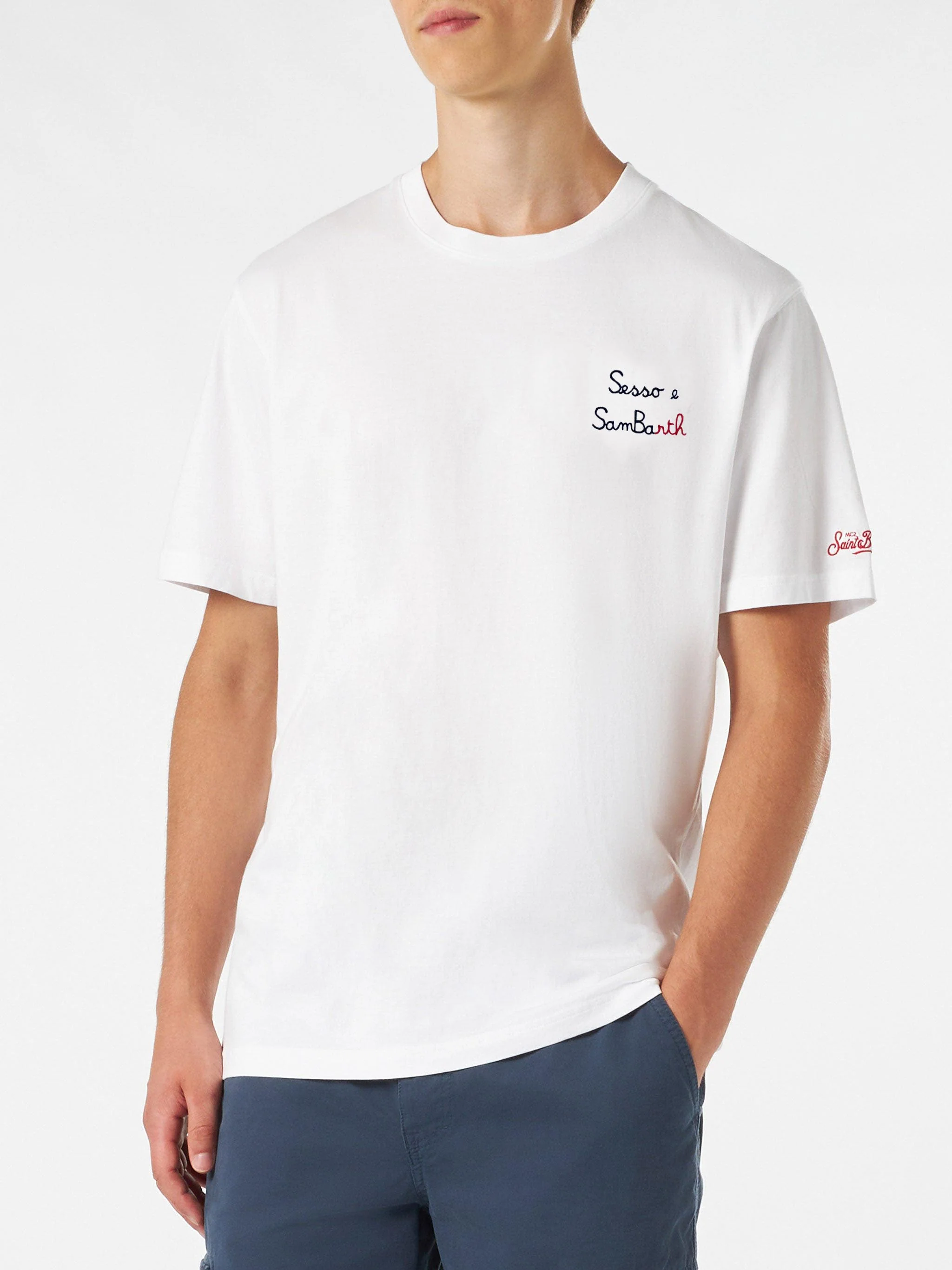 Classic fit cotton jersey t-shirt Portofino with Sesso e Sambarth embroidery - Image 3
