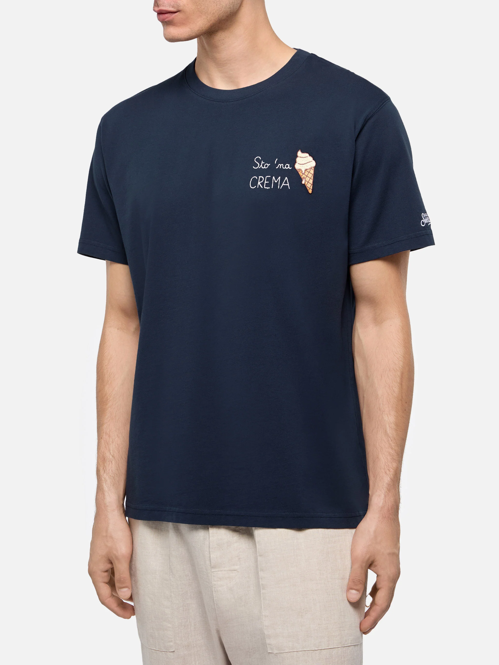 Classic fit cotton jersey t-shirt Portofino with Sto na crema embroidery - Image 3