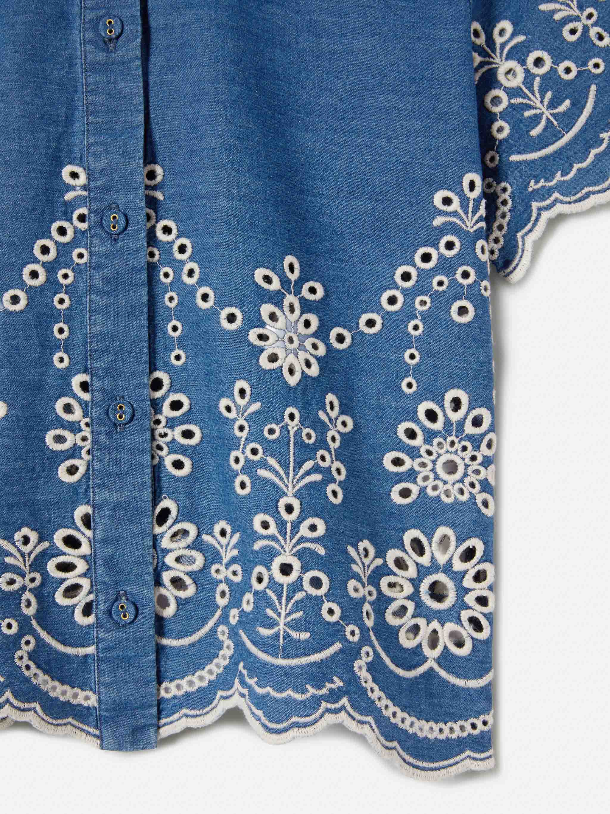 Clementine Jr Shirt in denim-effect chambray with sangallo embroidery - Image 2