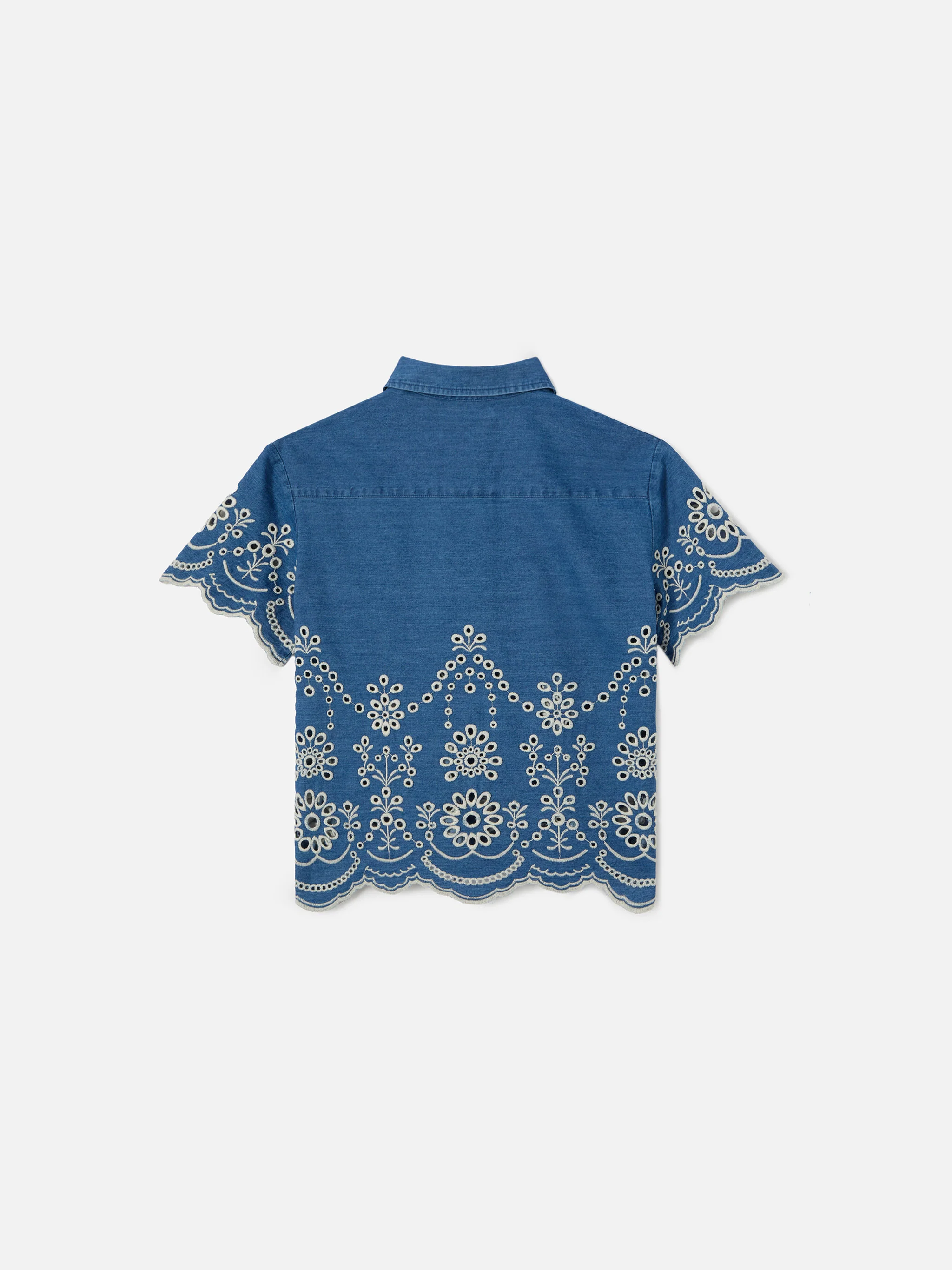 Clementine Jr Shirt in denim-effect chambray with sangallo embroidery - Image 3