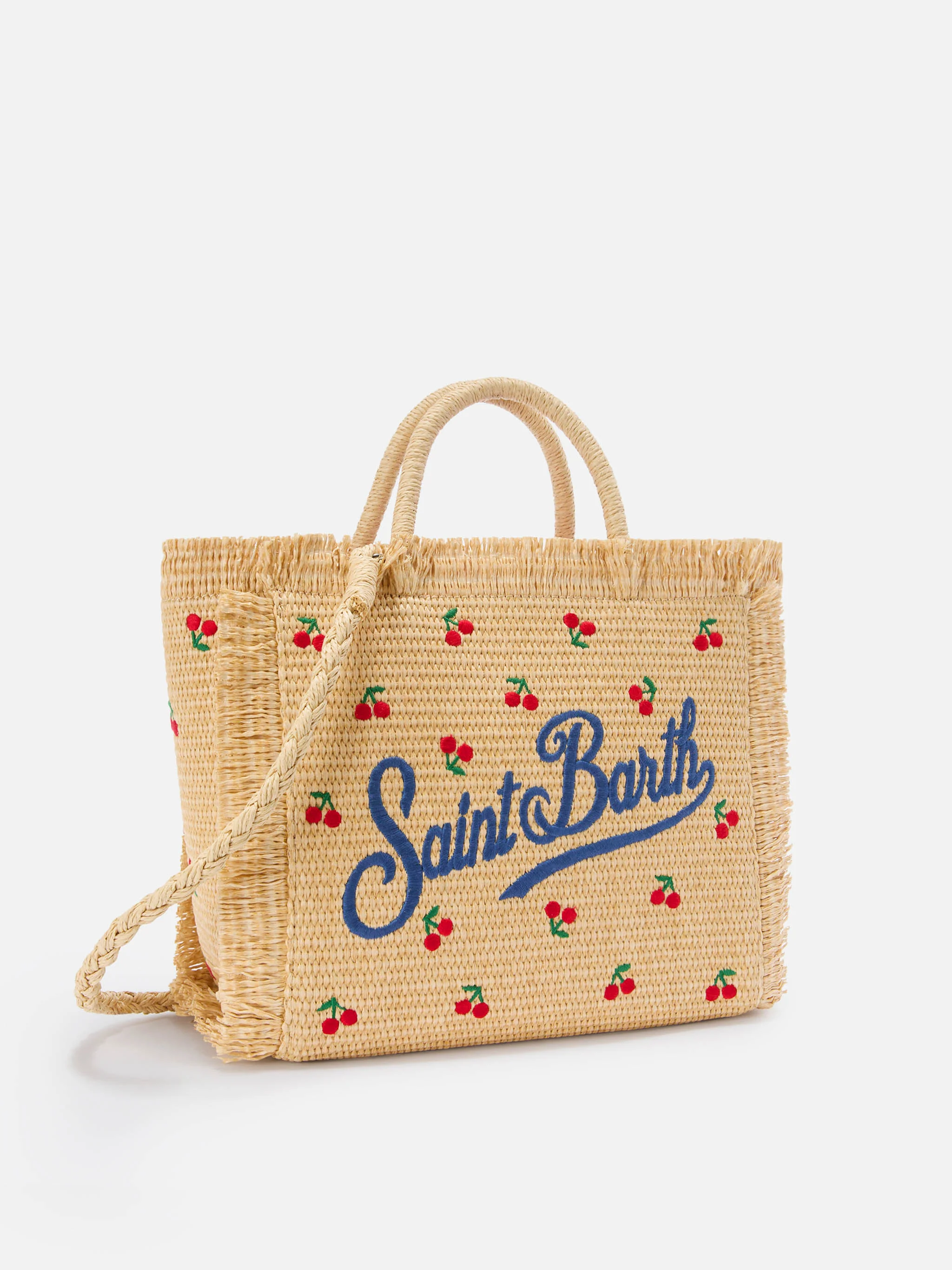 Colette bag in straw effect fabric with cherry embroidery - Image 3