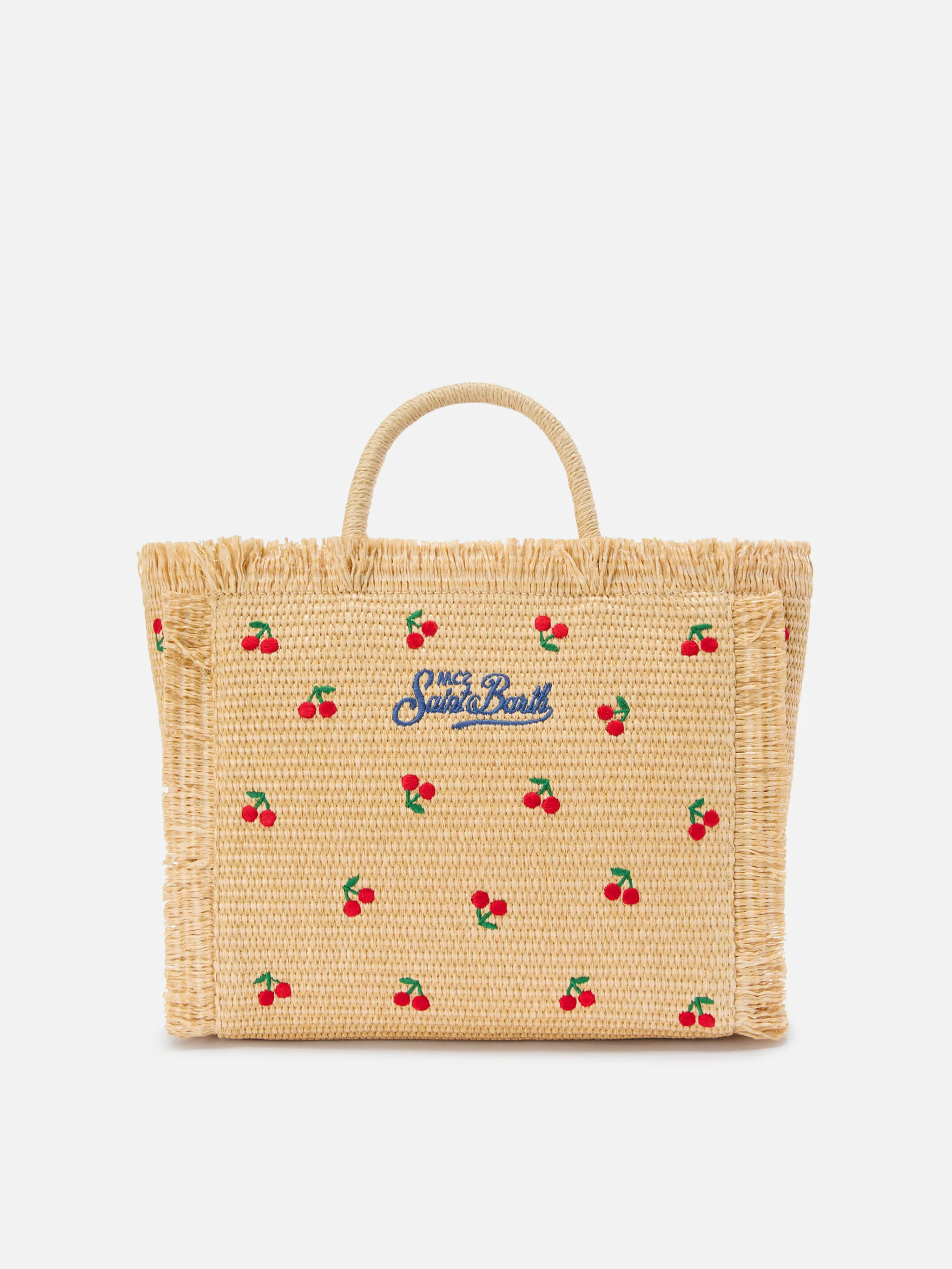 Colette bag in straw effect fabric with cherry embroidery - Image 4