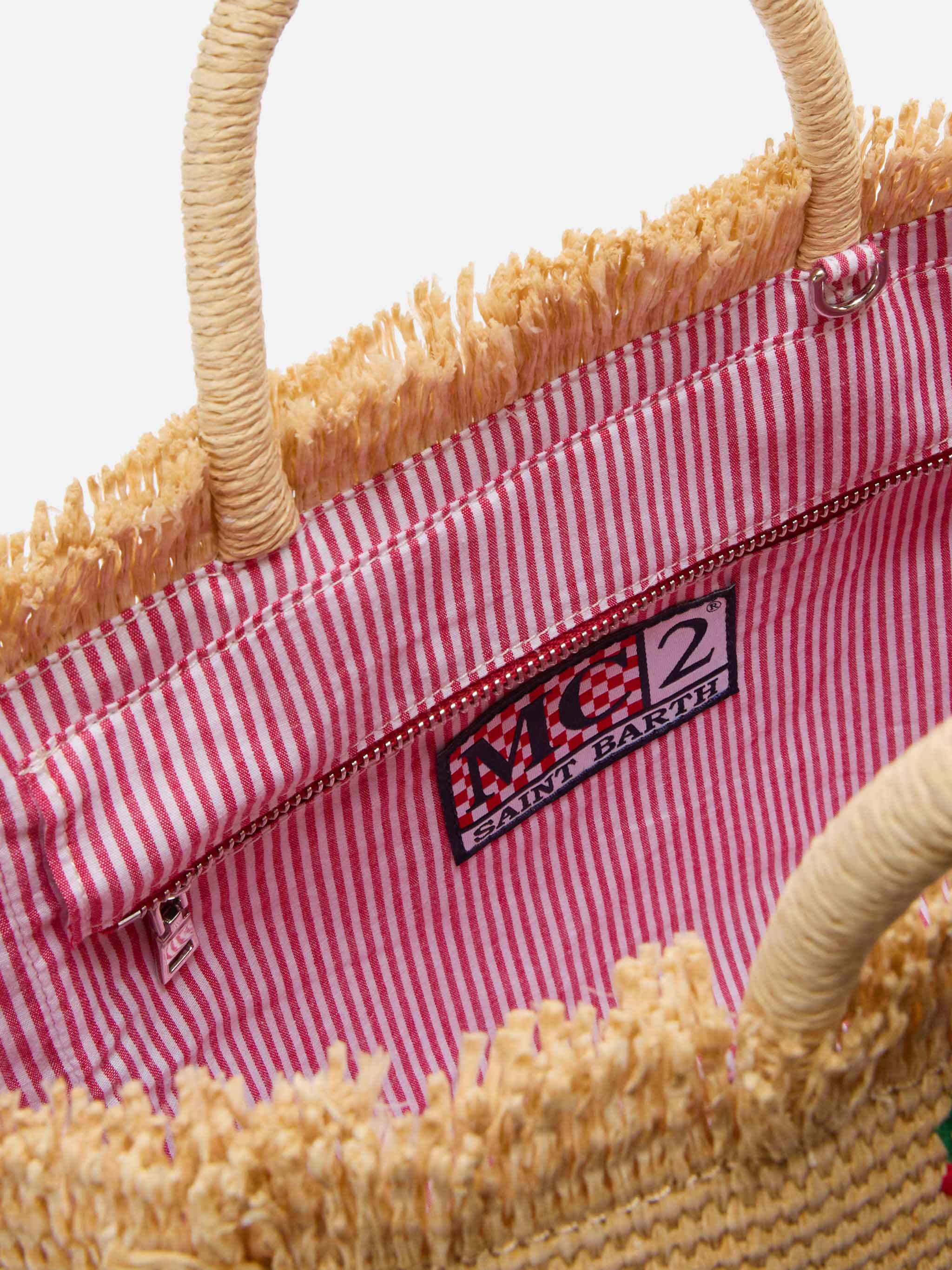 Colette bag in straw effect fabric with cherry embroidery - Image 5