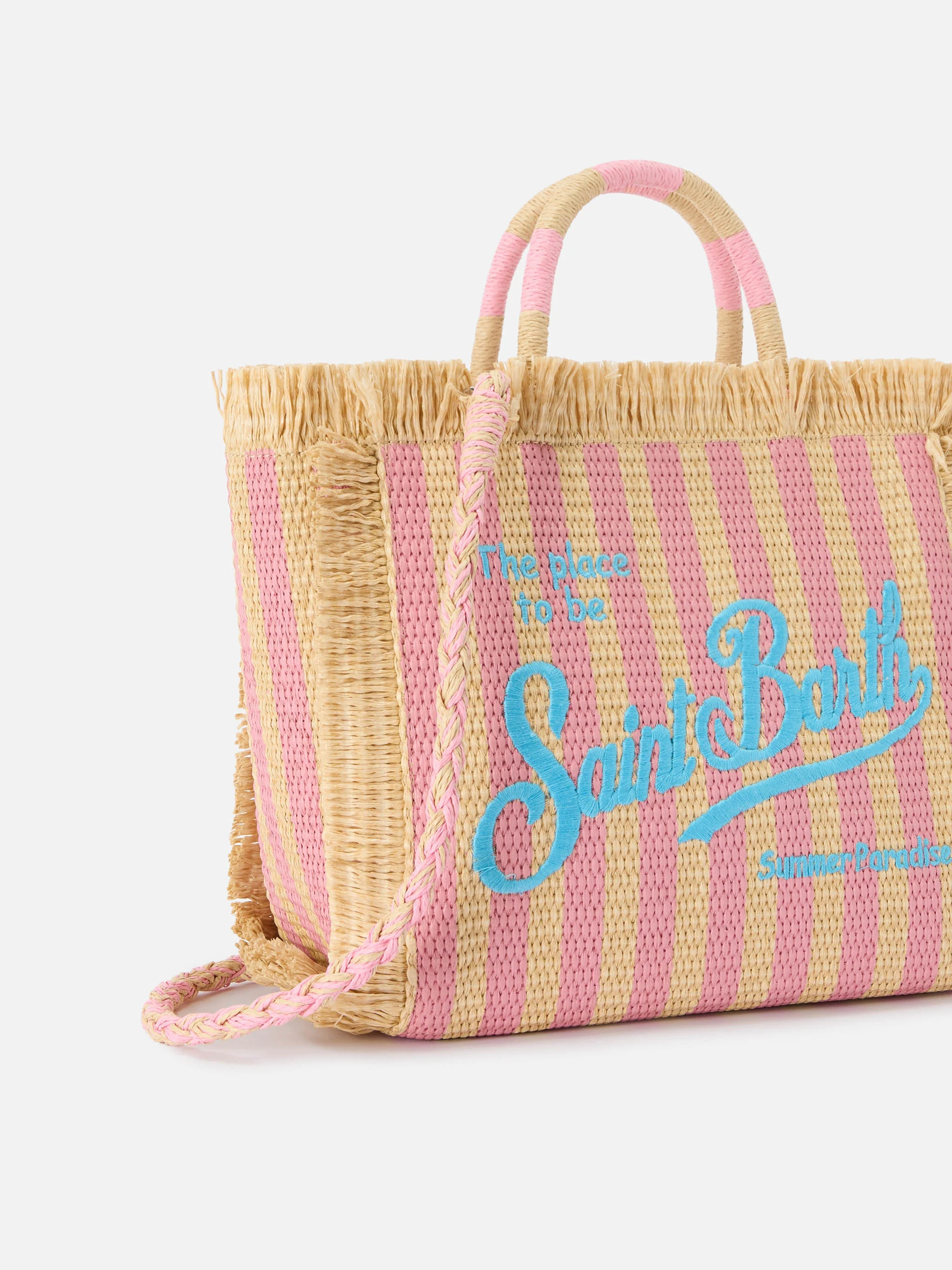 Colette bag in striped straw effect fabric with embroidered logo - Image 3