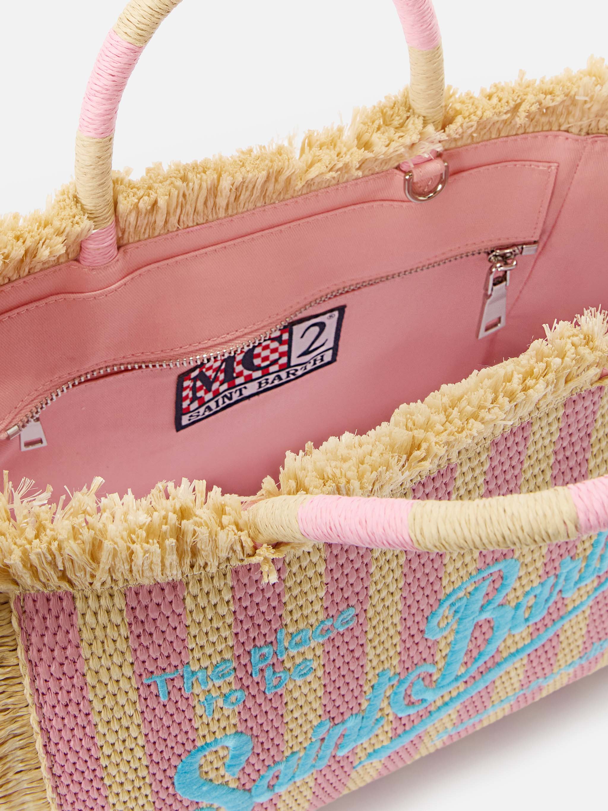 Colette bag in striped straw effect fabric with embroidered logo - Image 5