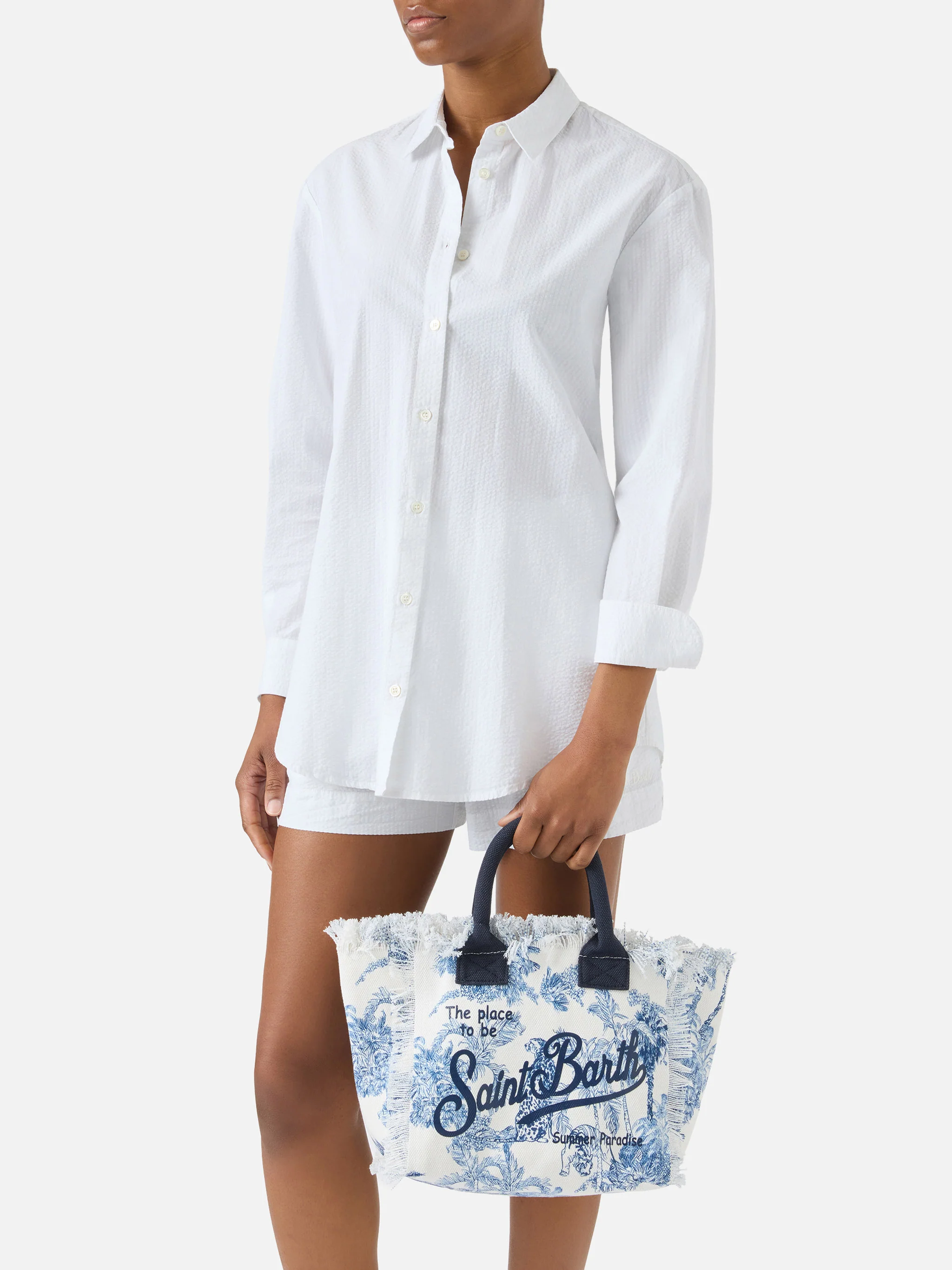 Colette canvas bag with blue toile de Jouy print - Image 2