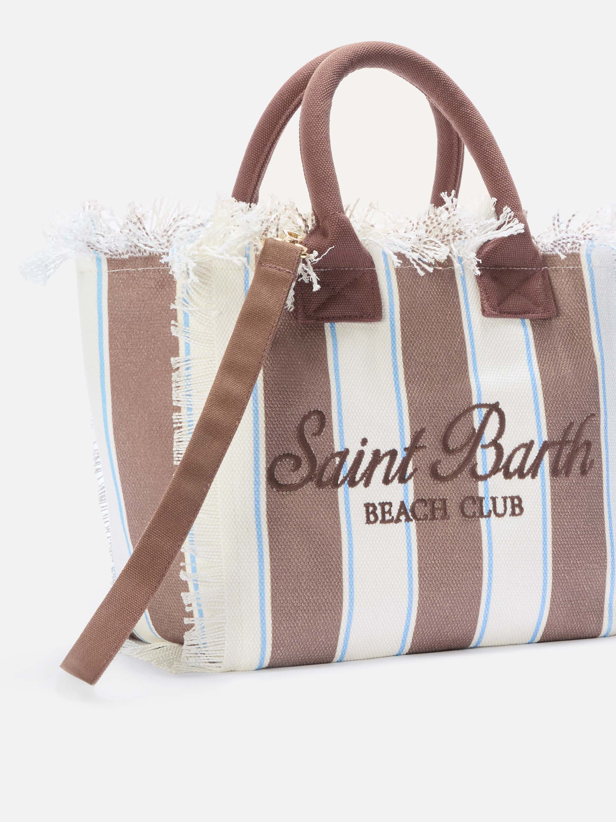 Colette canvas bag with brown stripes and embroidered logo - Image 3