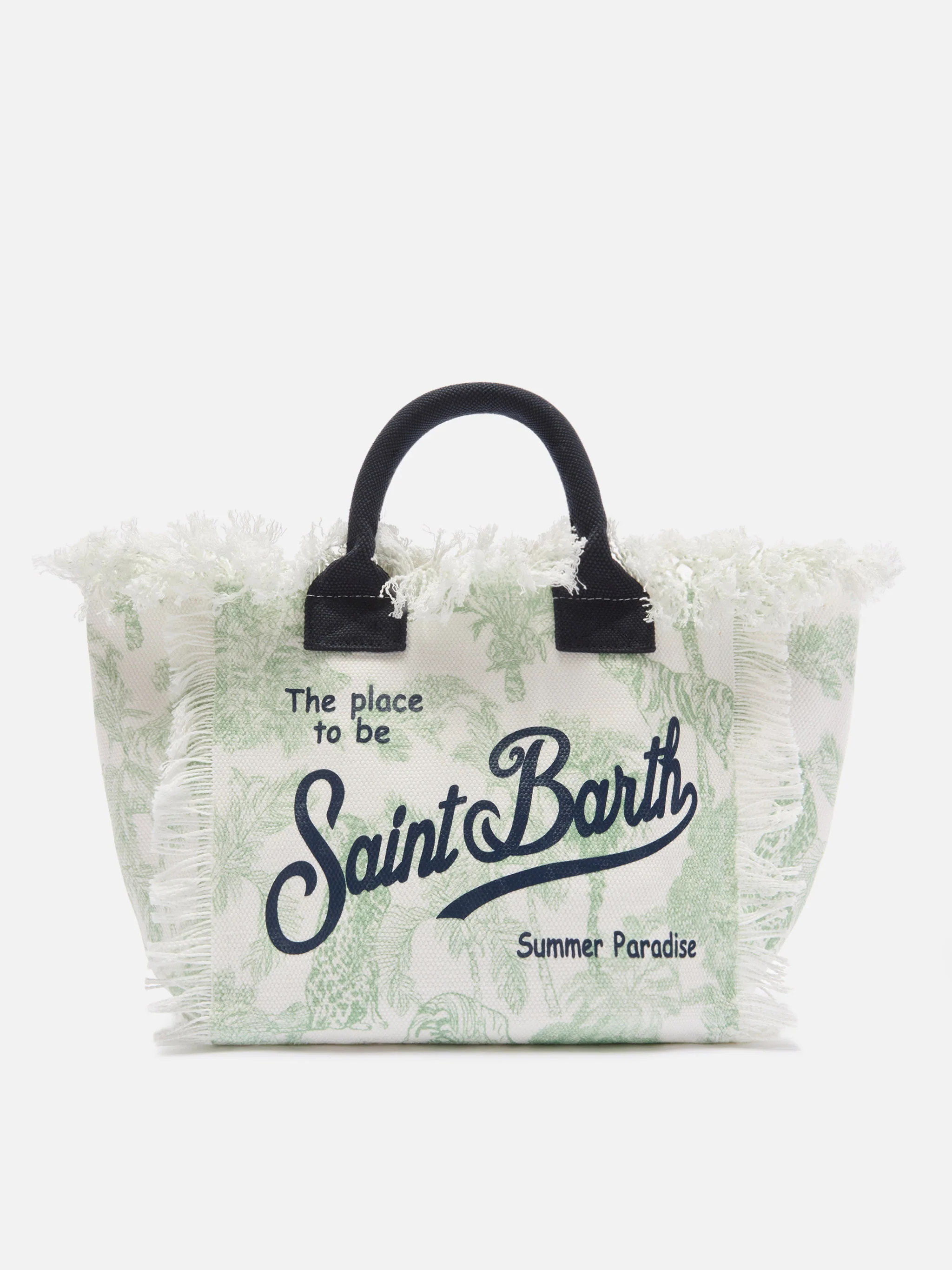 Colette canvas bag with green toile de Jouy print