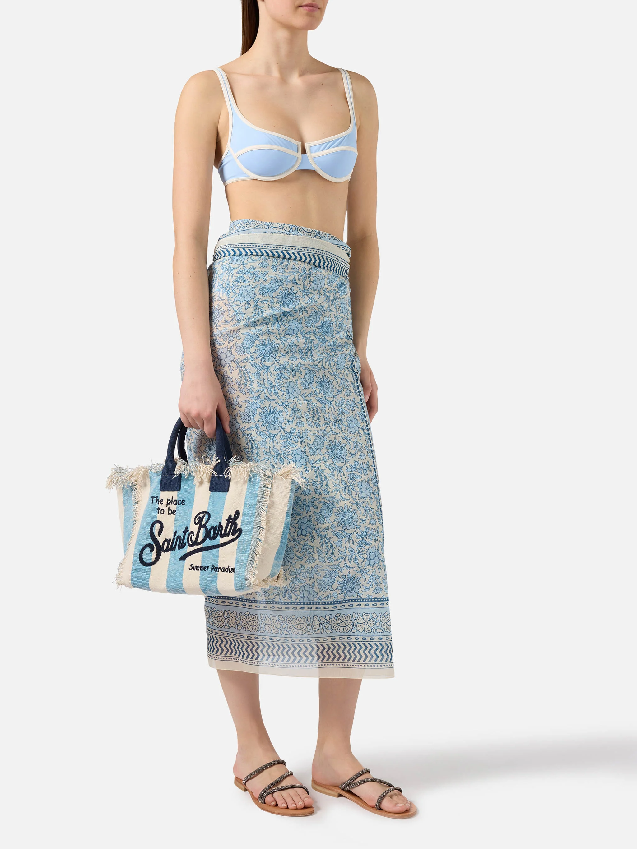 Colette canvas bag with light blue stripes - Image 2
