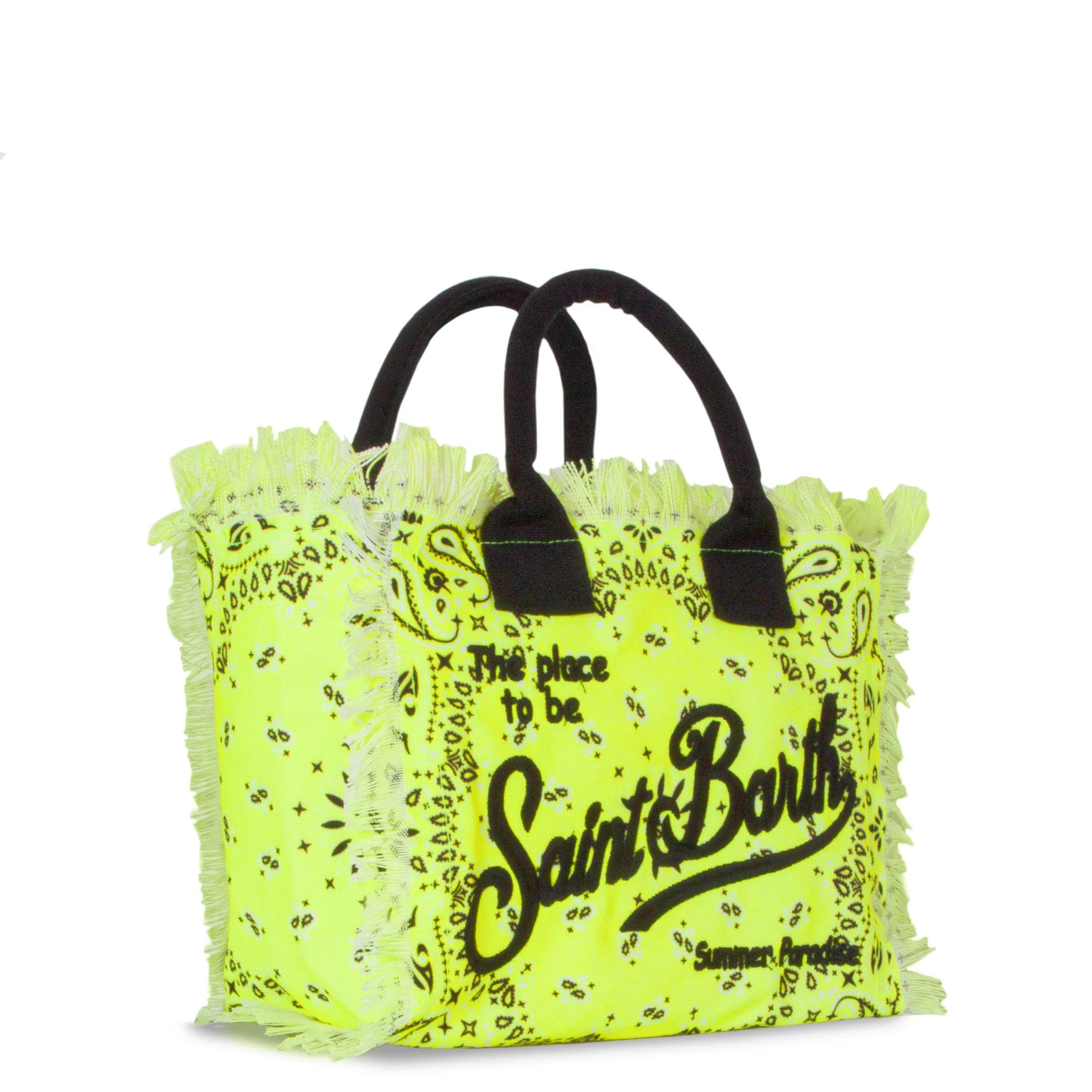 Colette cotton canvas bag with fluo yellow bandanna print - Image 3