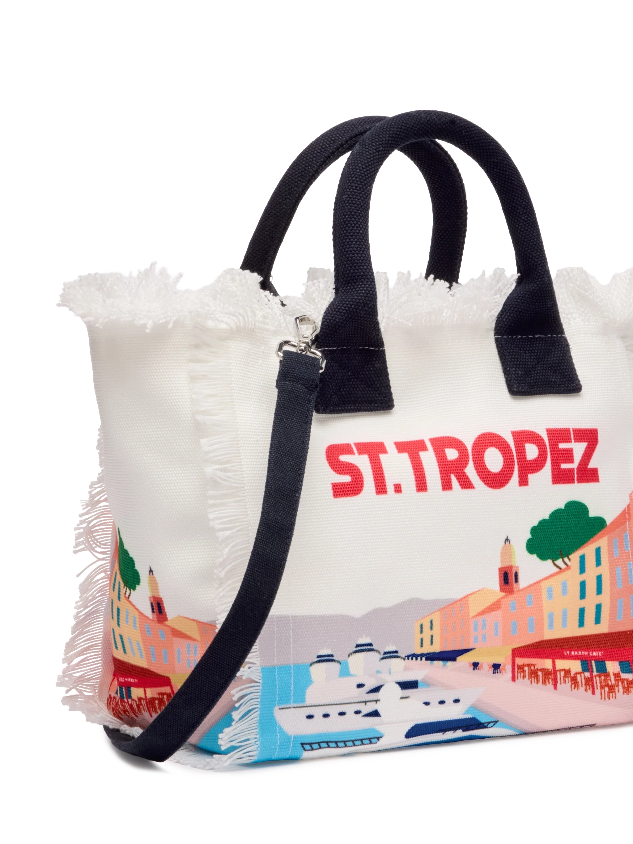 Colette cotton canvas handbag with St. Tropez postcard print - Image 3