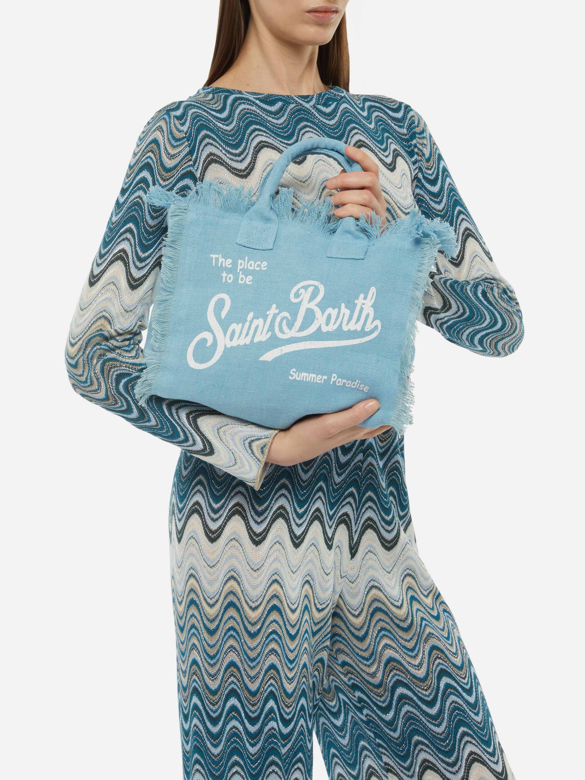 Colette light blue handbag in 100% LINEN - Image 2