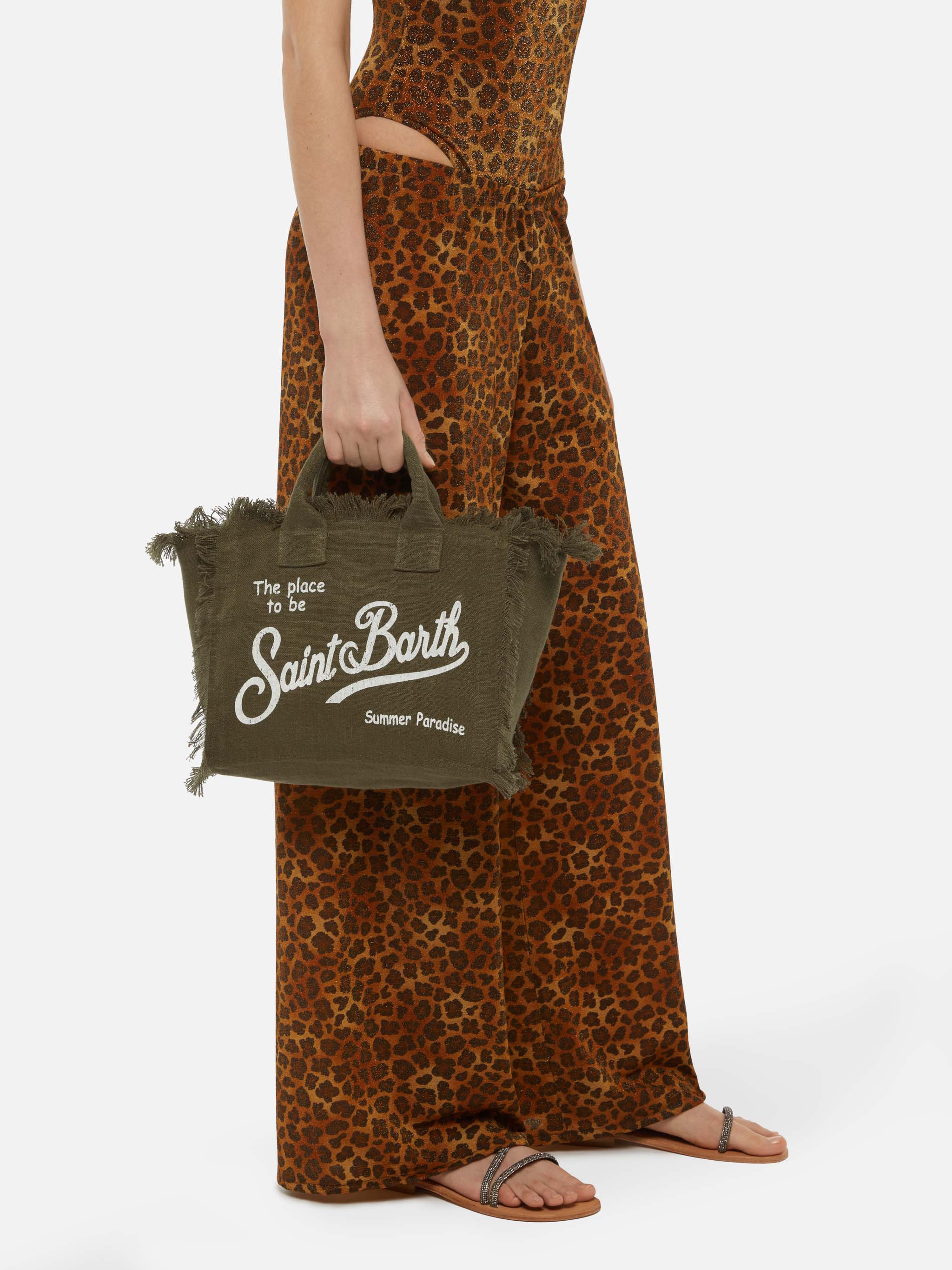 Colette military green handbag in 100% LINEN - Image 2