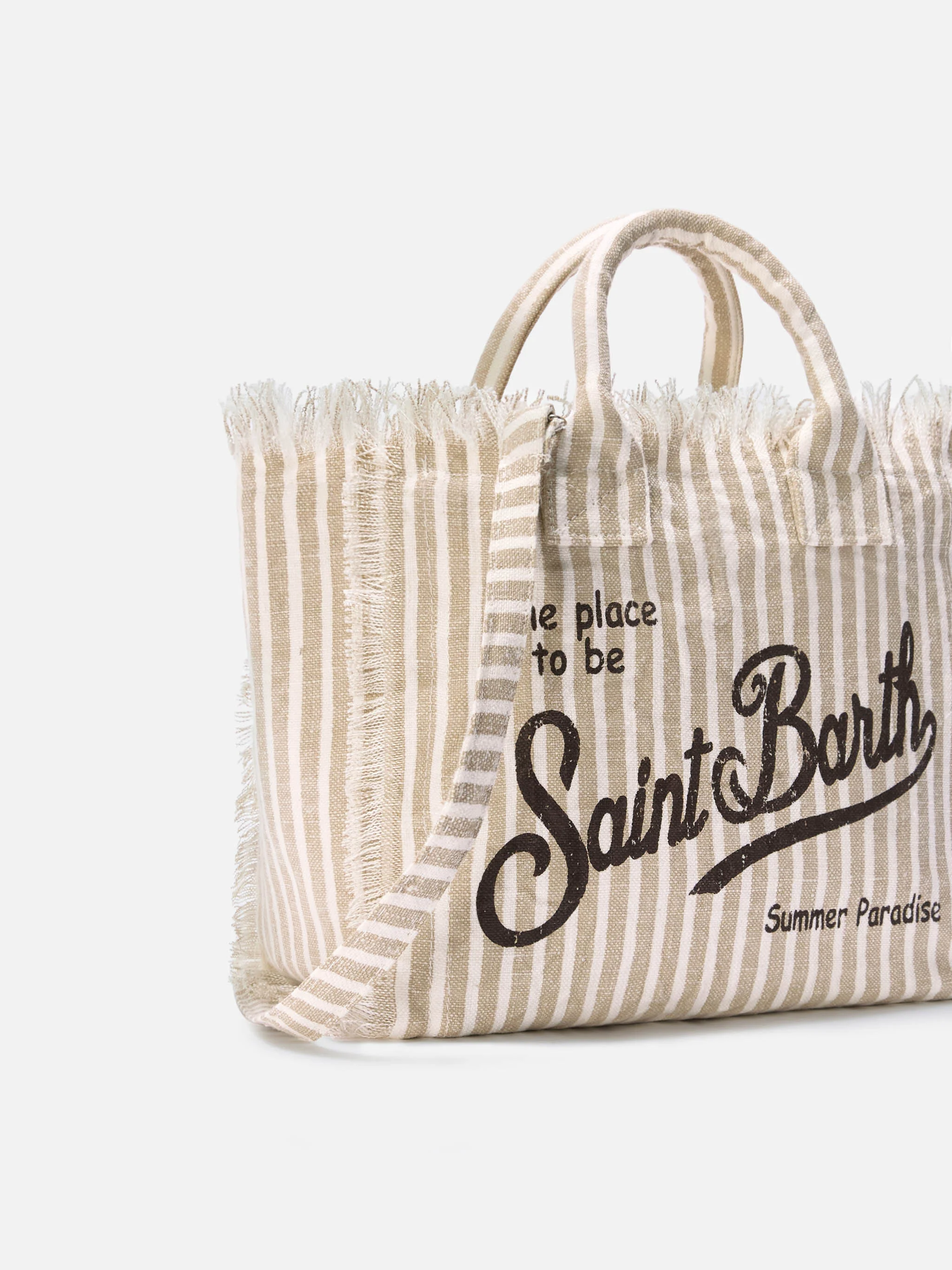 Colette linen striped bag in beige and white - Image 3