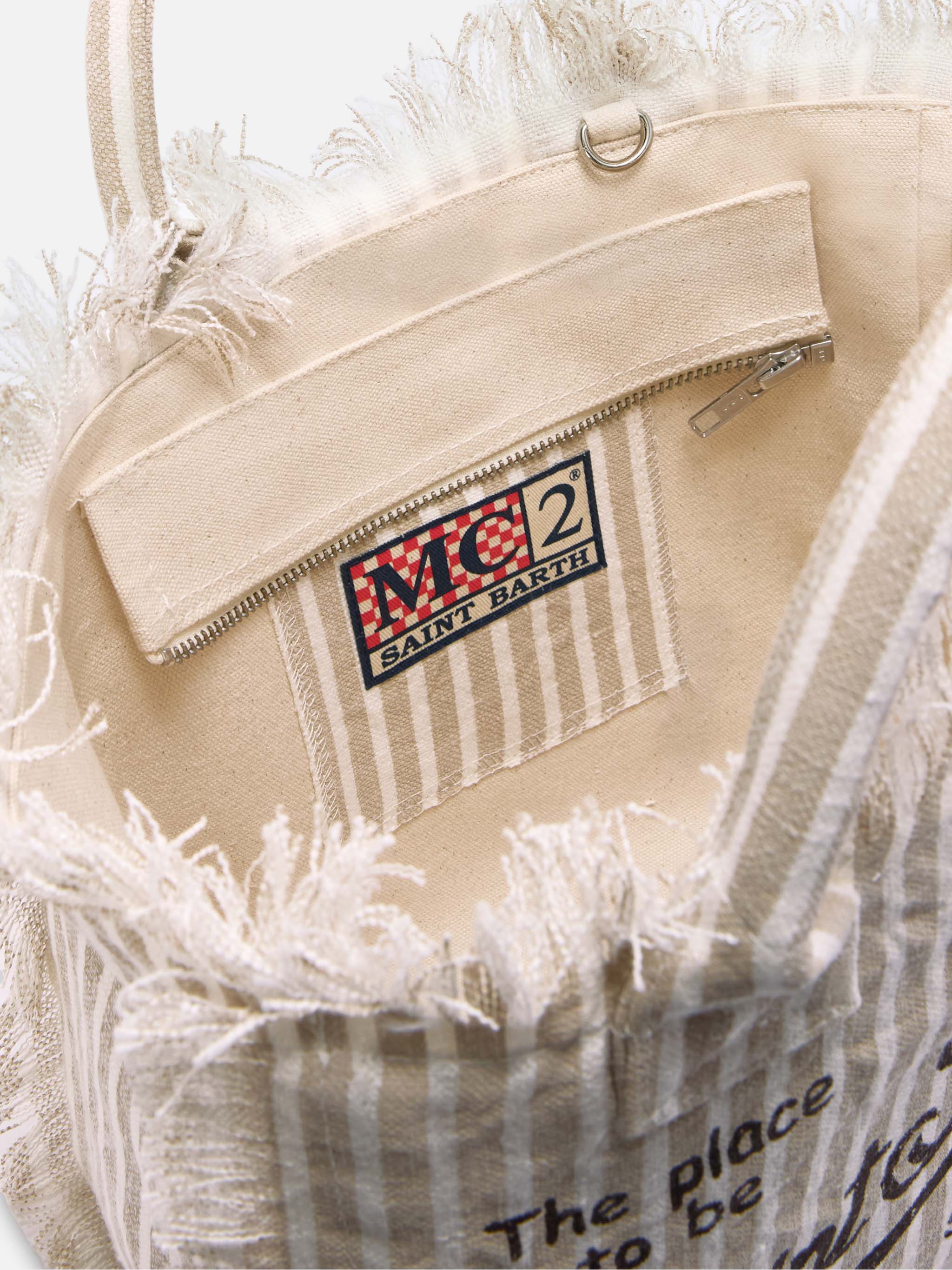 Colette linen striped bag in beige and white - Image 4