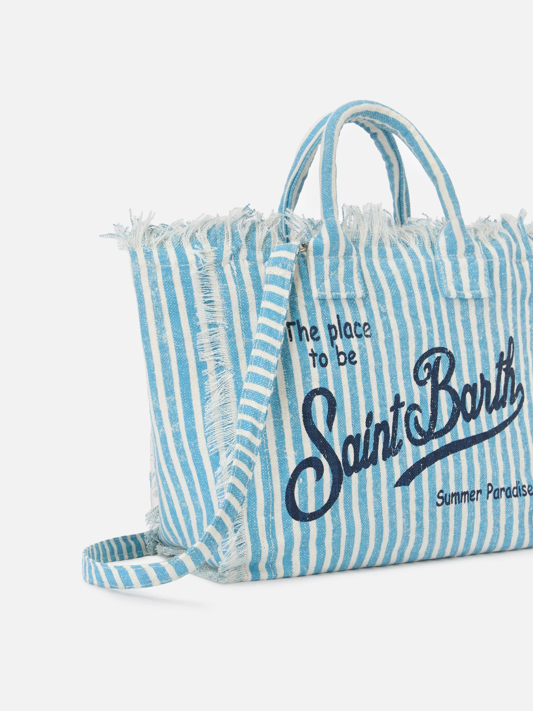 Colette linen striped bag in light blue and white - Image 3