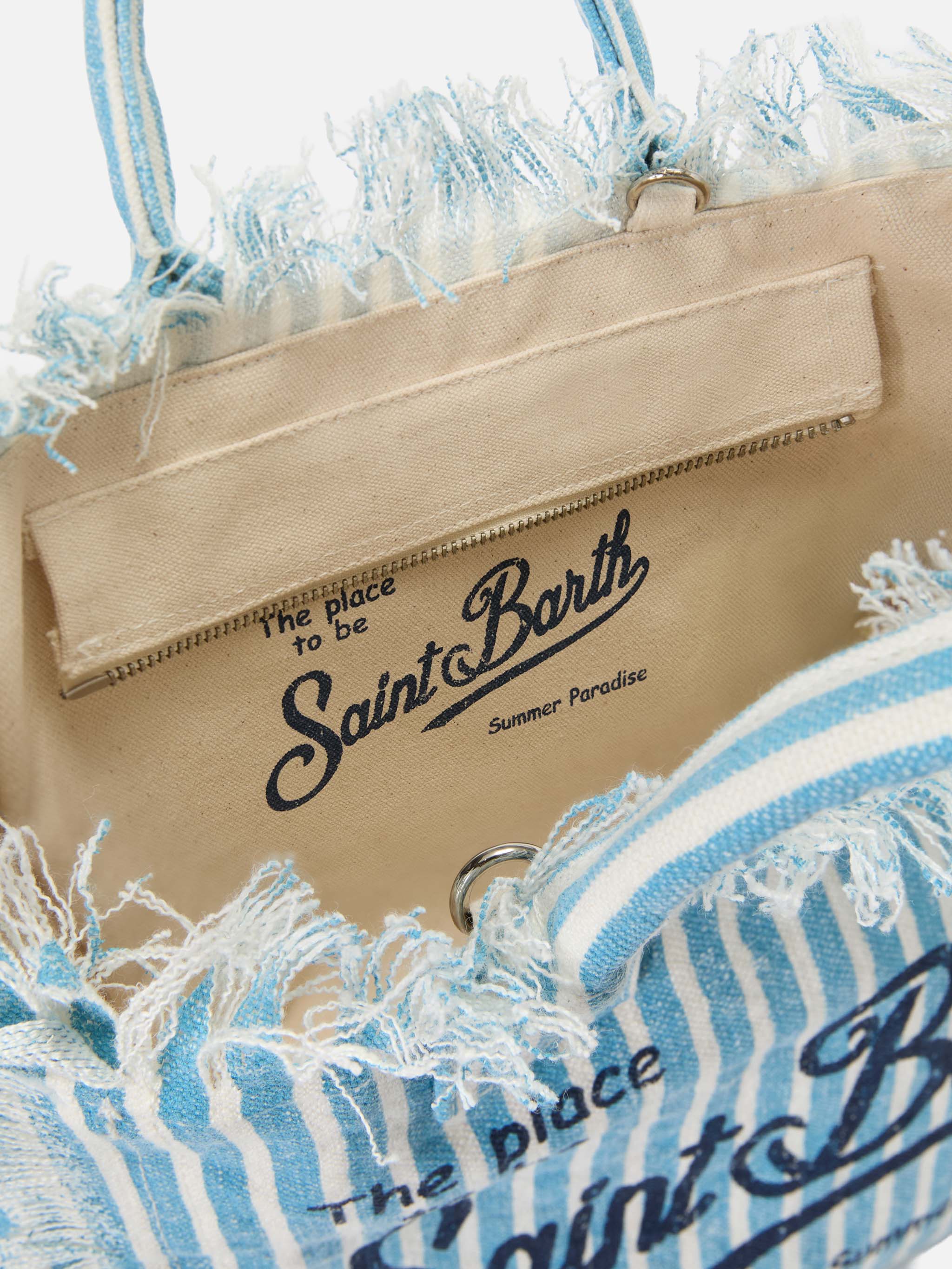 Colette linen striped bag in light blue and white - Image 4