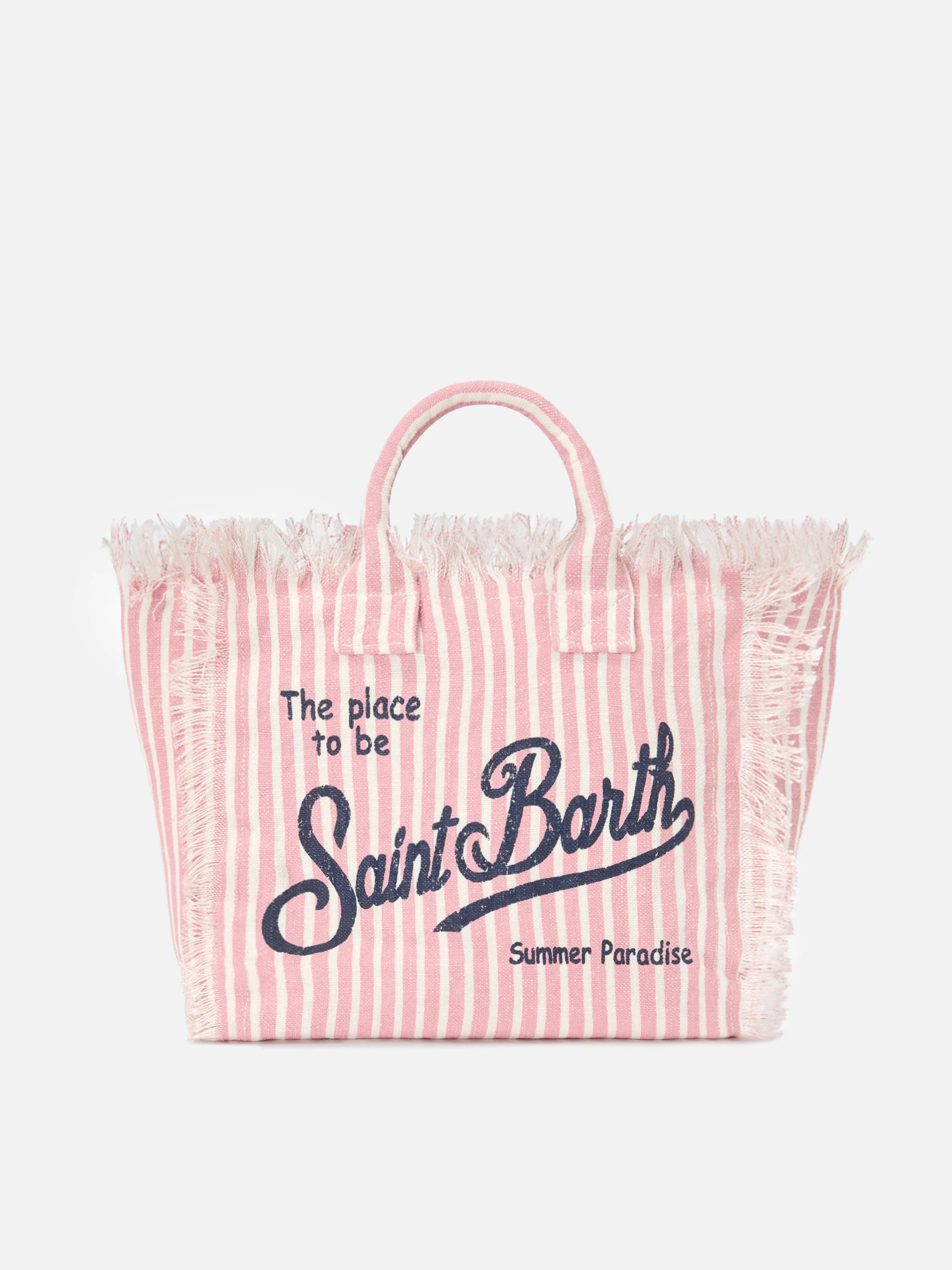 Colette linen striped bag in pink and white