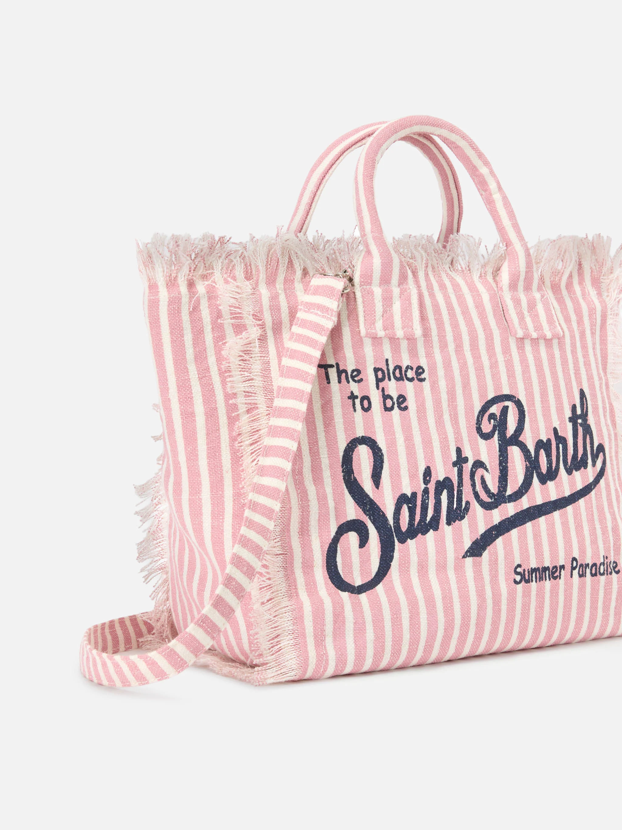 Colette linen striped bag in pink and white - Image 3