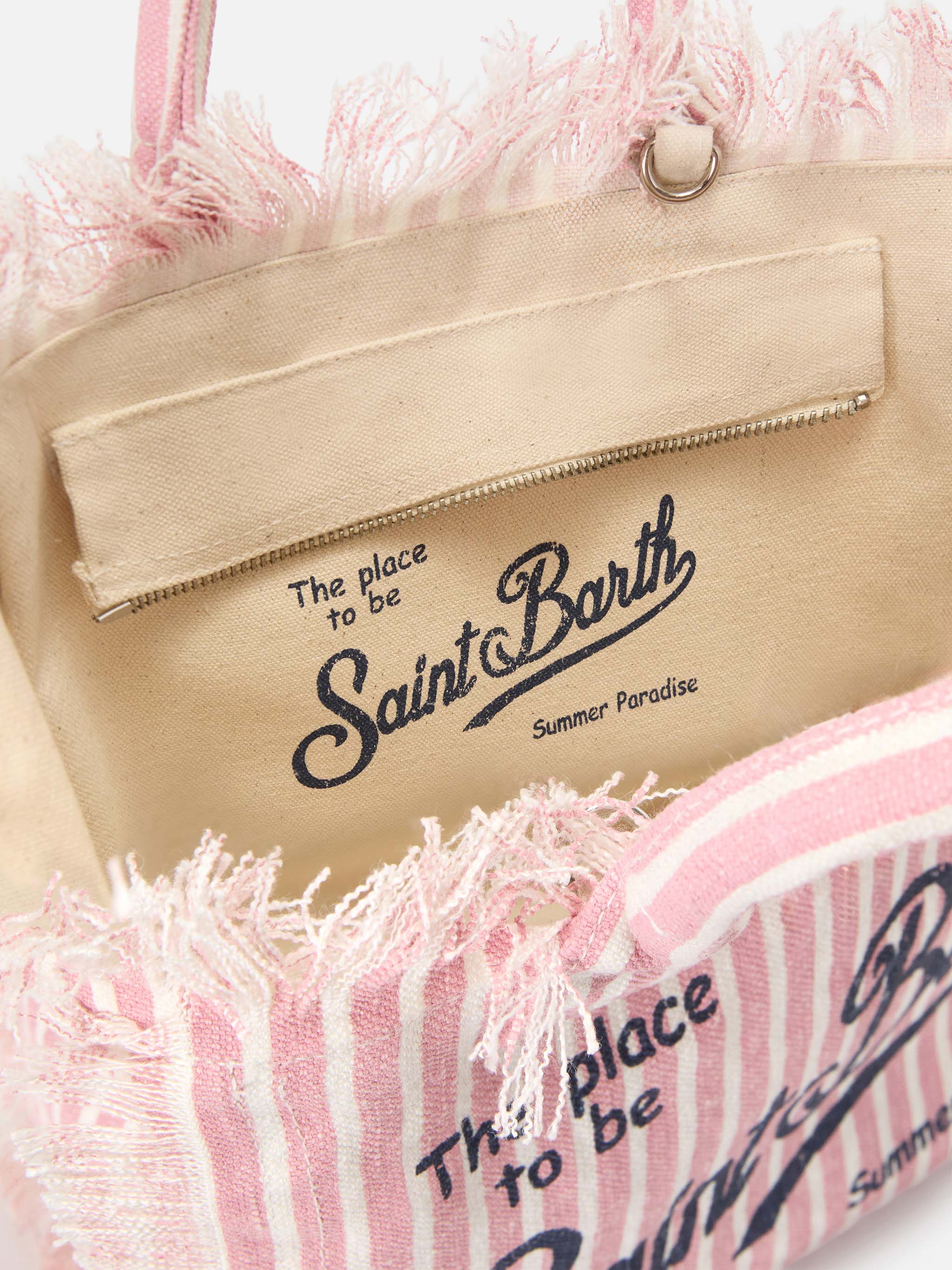 Colette linen striped bag in pink and white - Image 4
