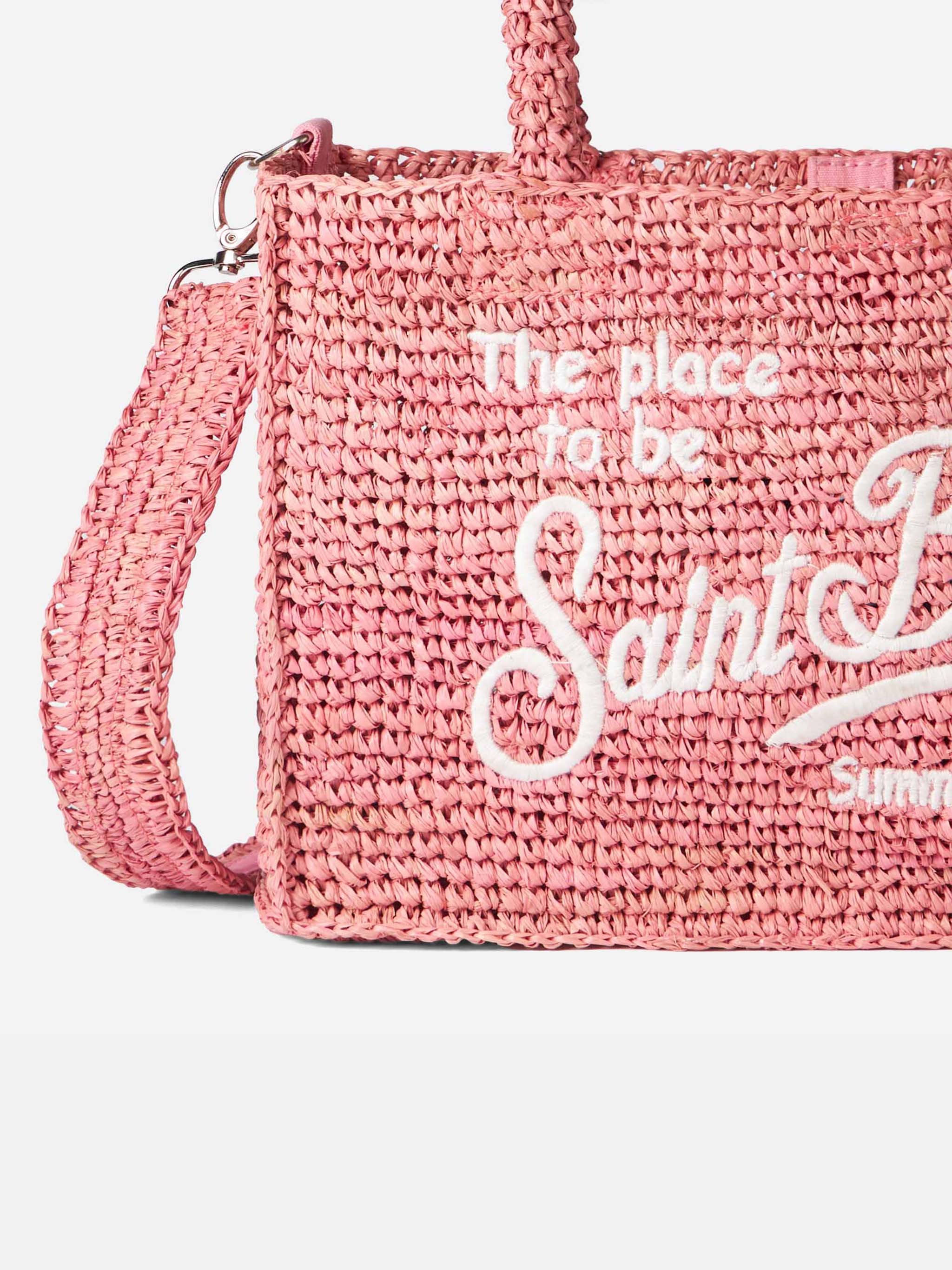 Colette pink raffia handbag with Saint Barth embroidery - Image 2