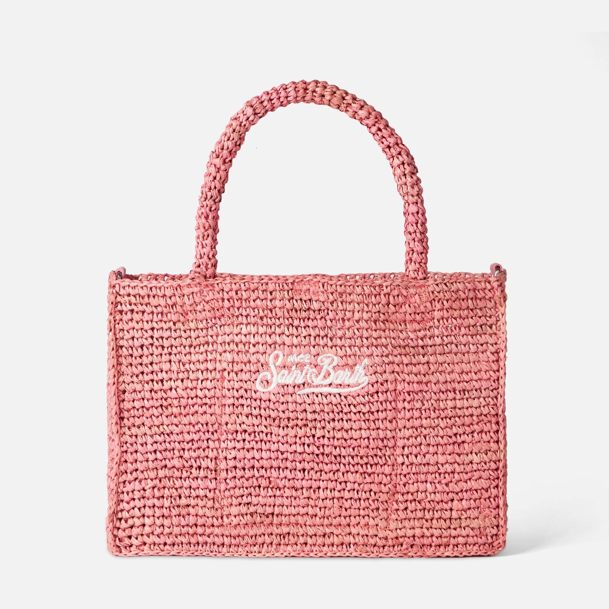 Colette pink raffia handbag with Saint Barth embroidery - Image 3