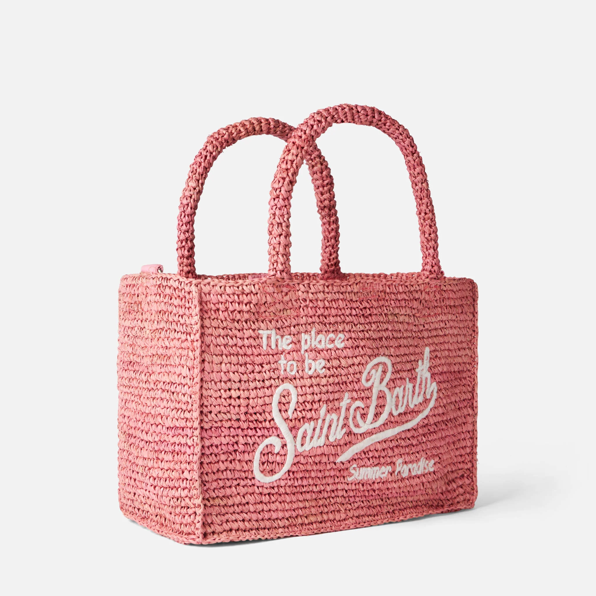 Colette pink raffia handbag with Saint Barth embroidery - Image 4