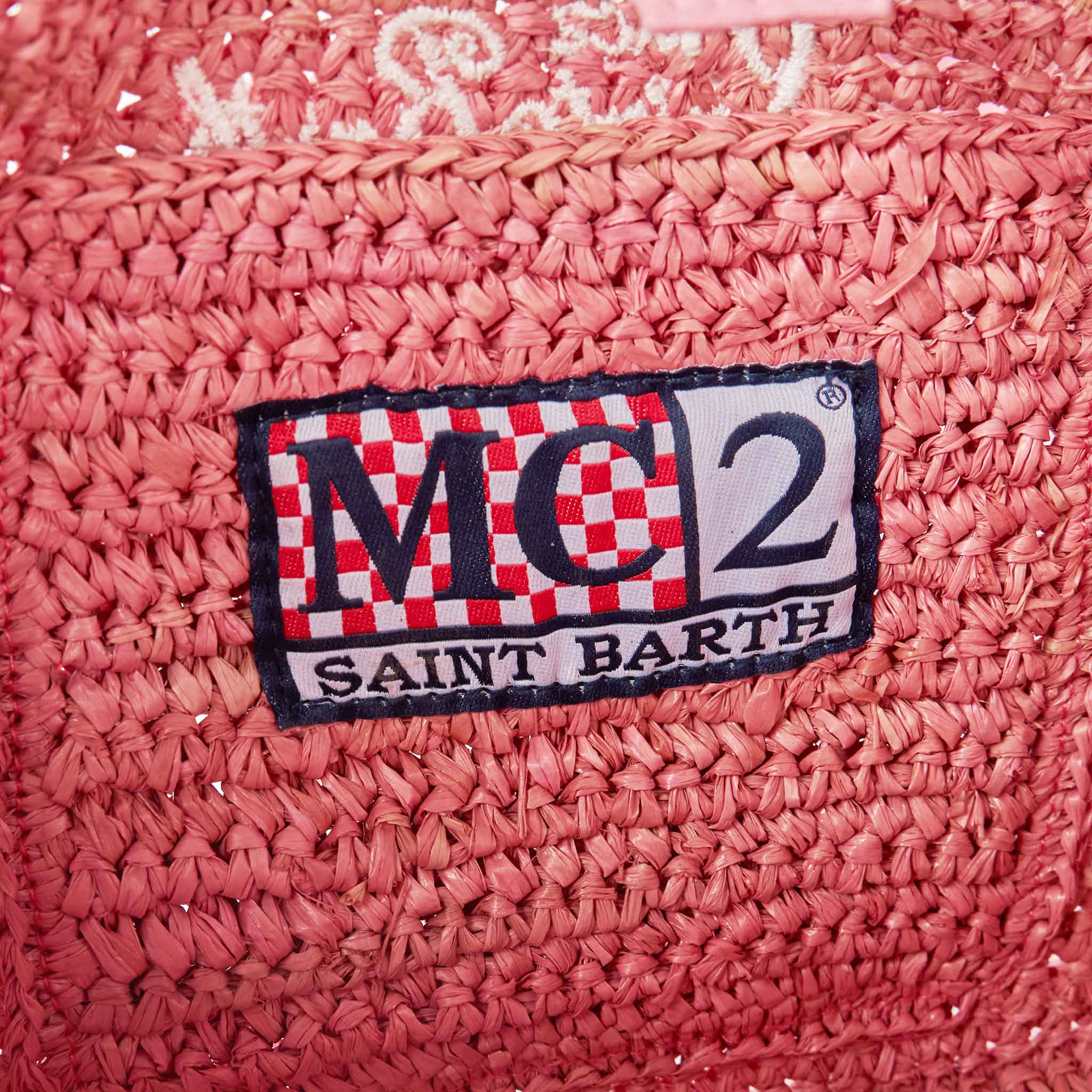 Colette pink raffia handbag with Saint Barth embroidery - Image 5