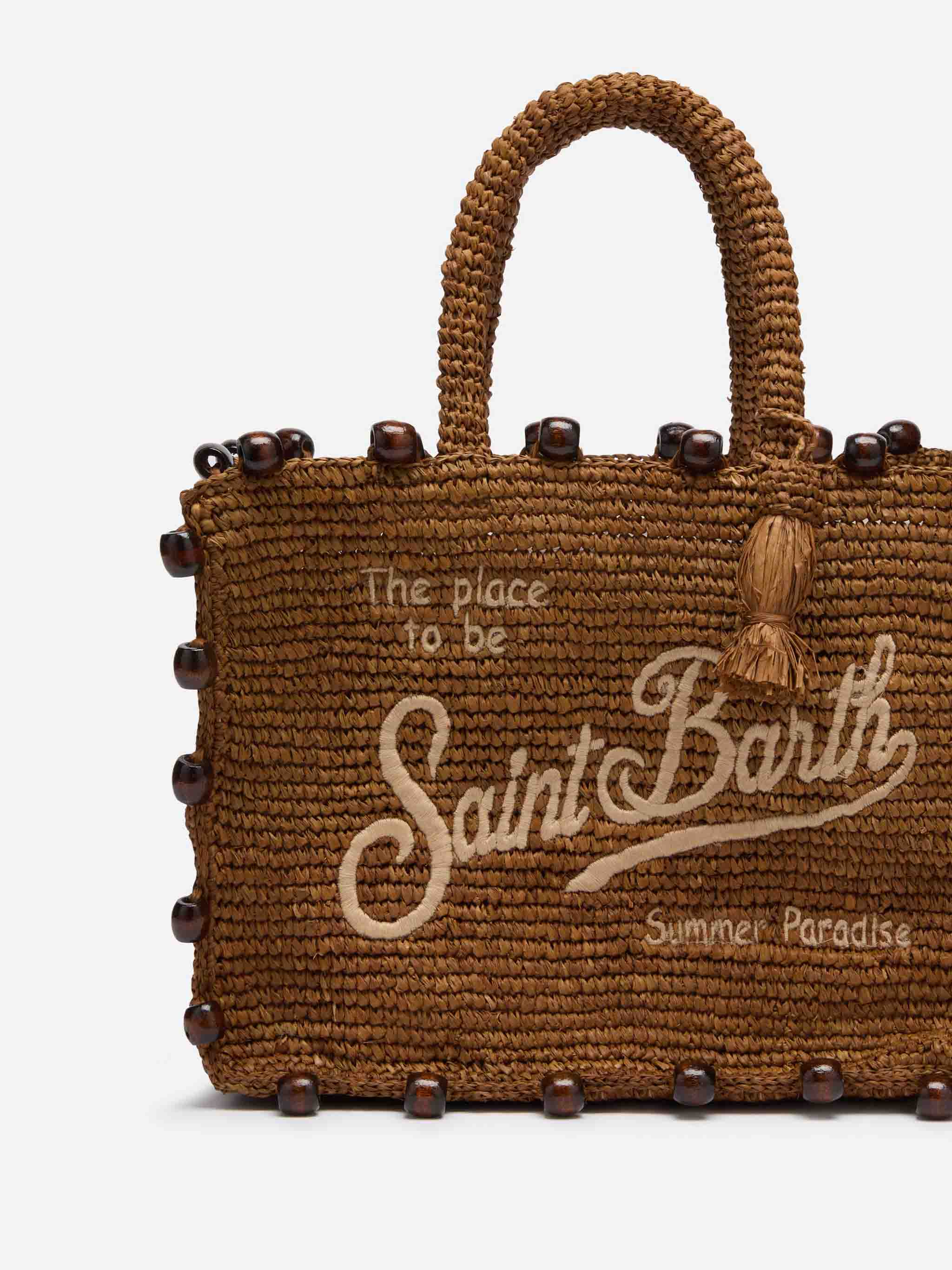 Colette raffia bag with embroidered logo and applied beads - Image 3