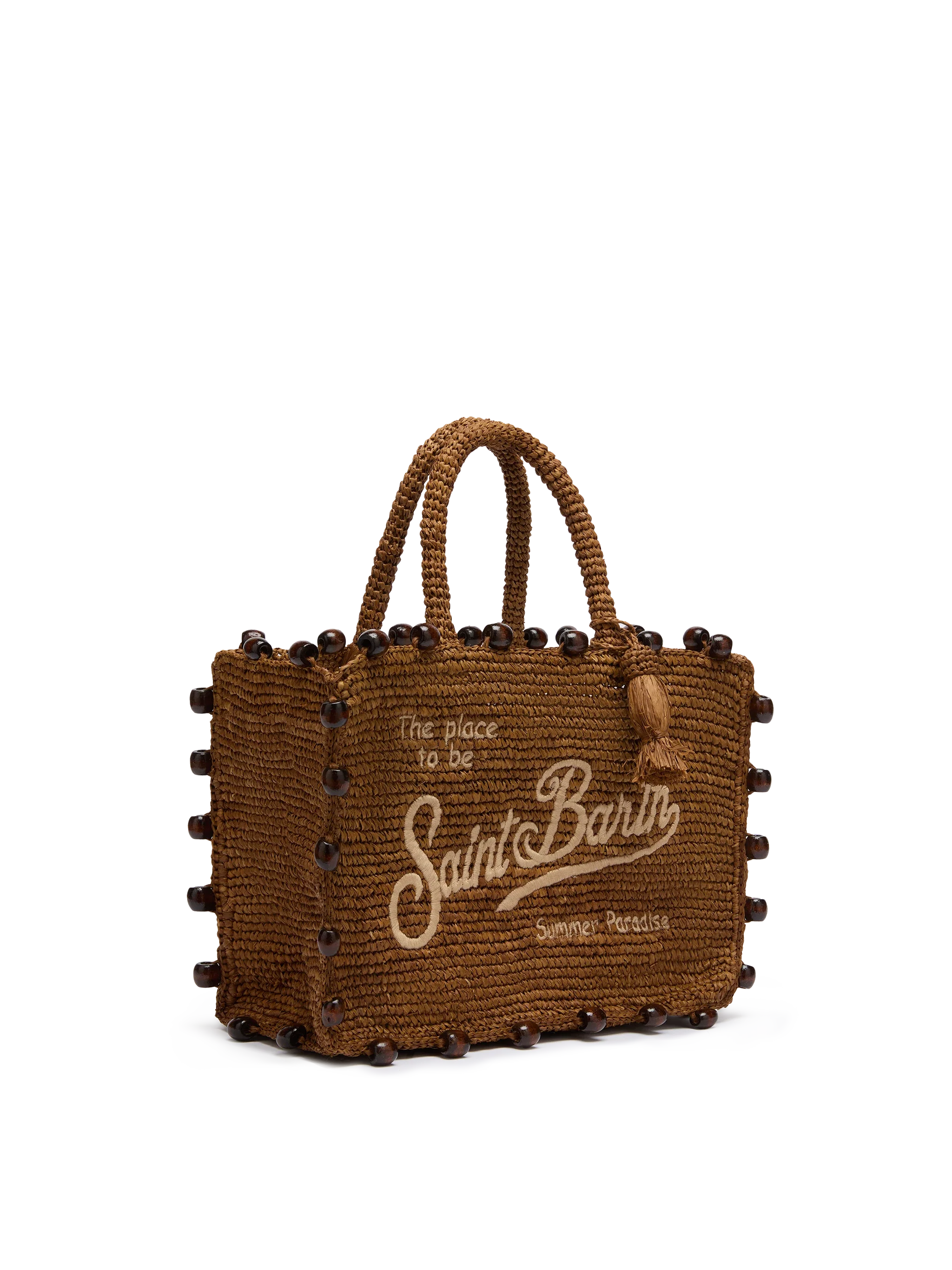 Colette raffia bag with embroidered logo and applied beads - Image 4