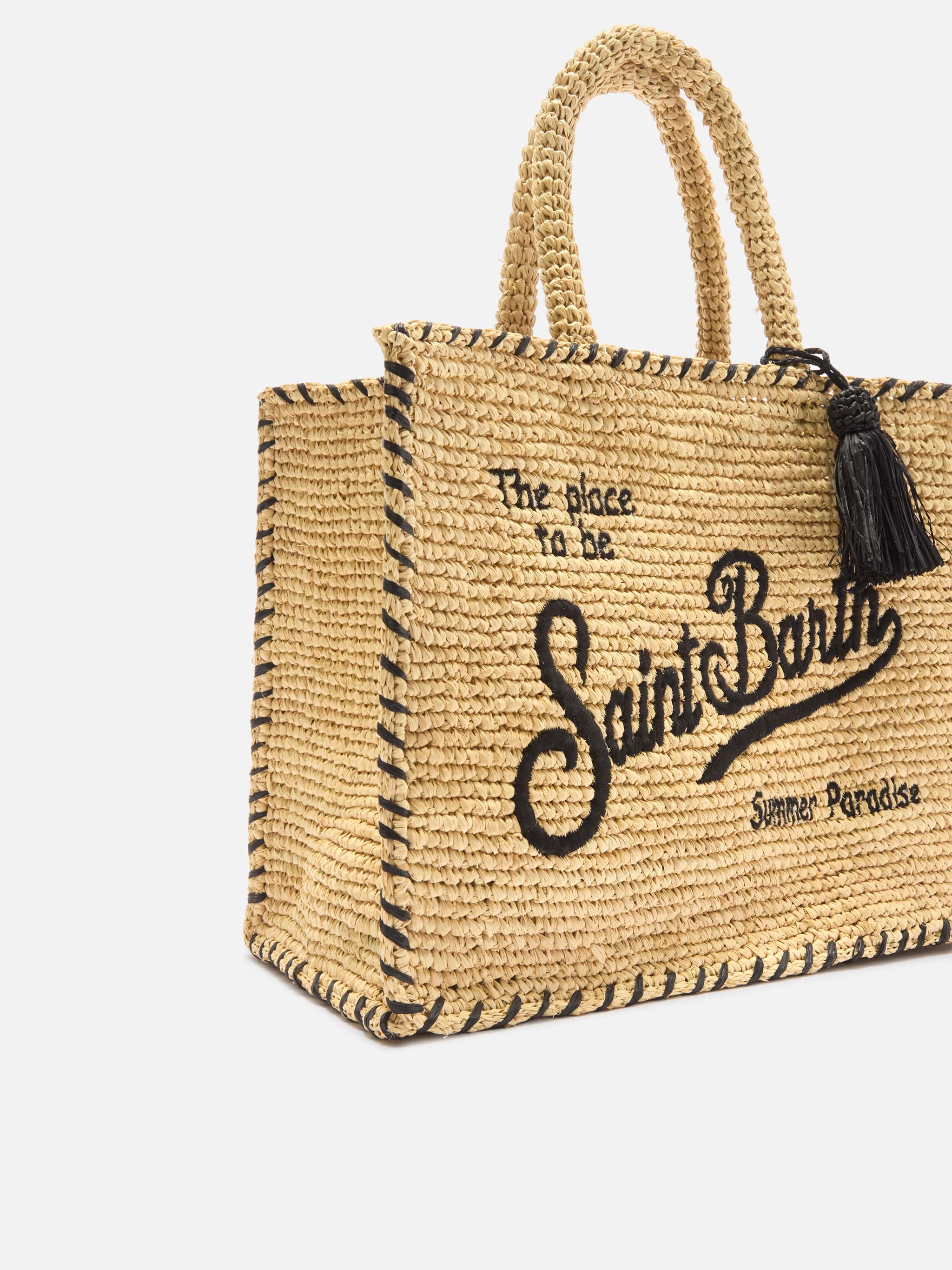 Colette raffia bag with embroidered logo and black contrast trim - Image 3