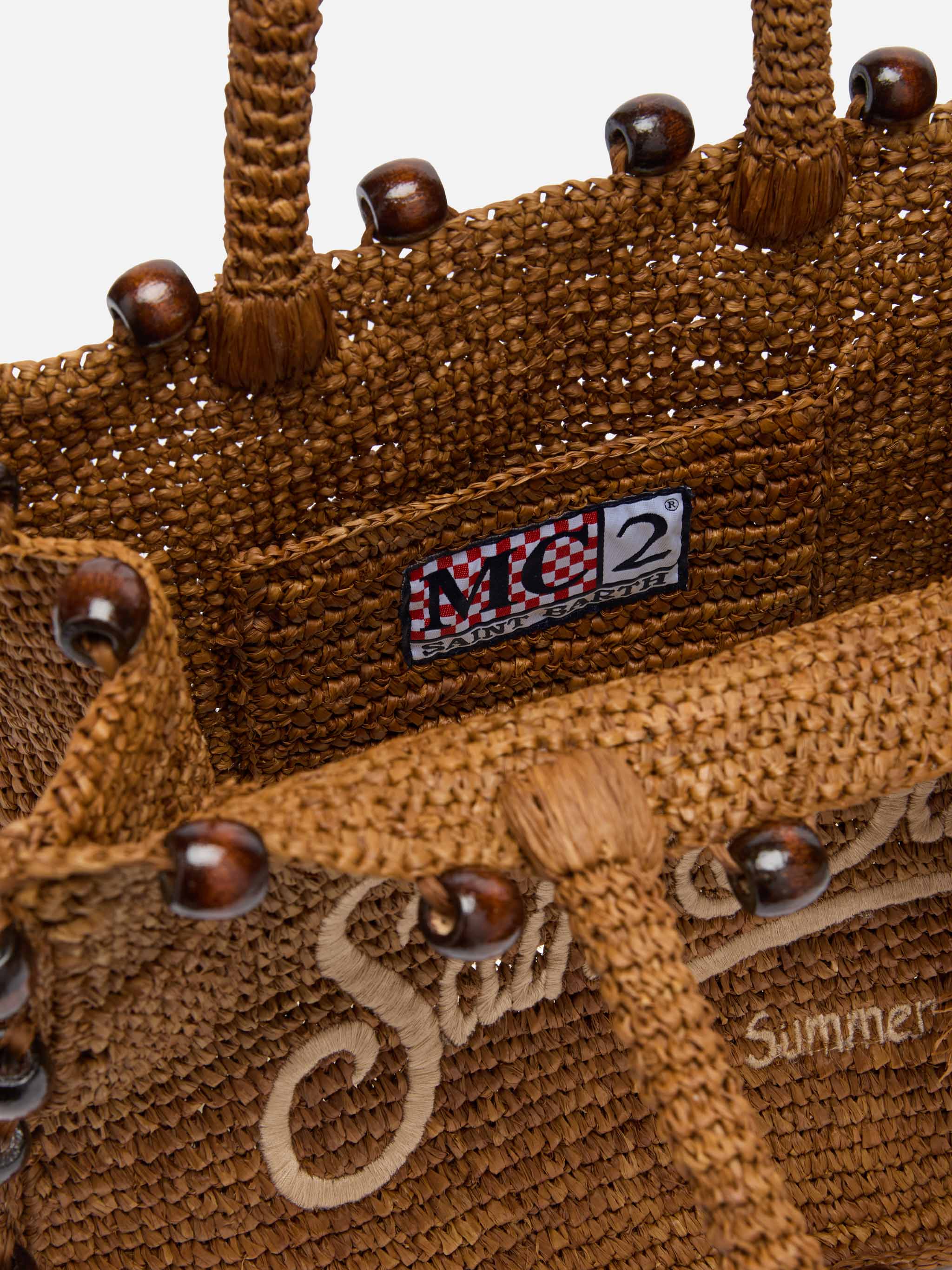 Colette Raffia brown handbag with beads and logo embroidery - Image 6