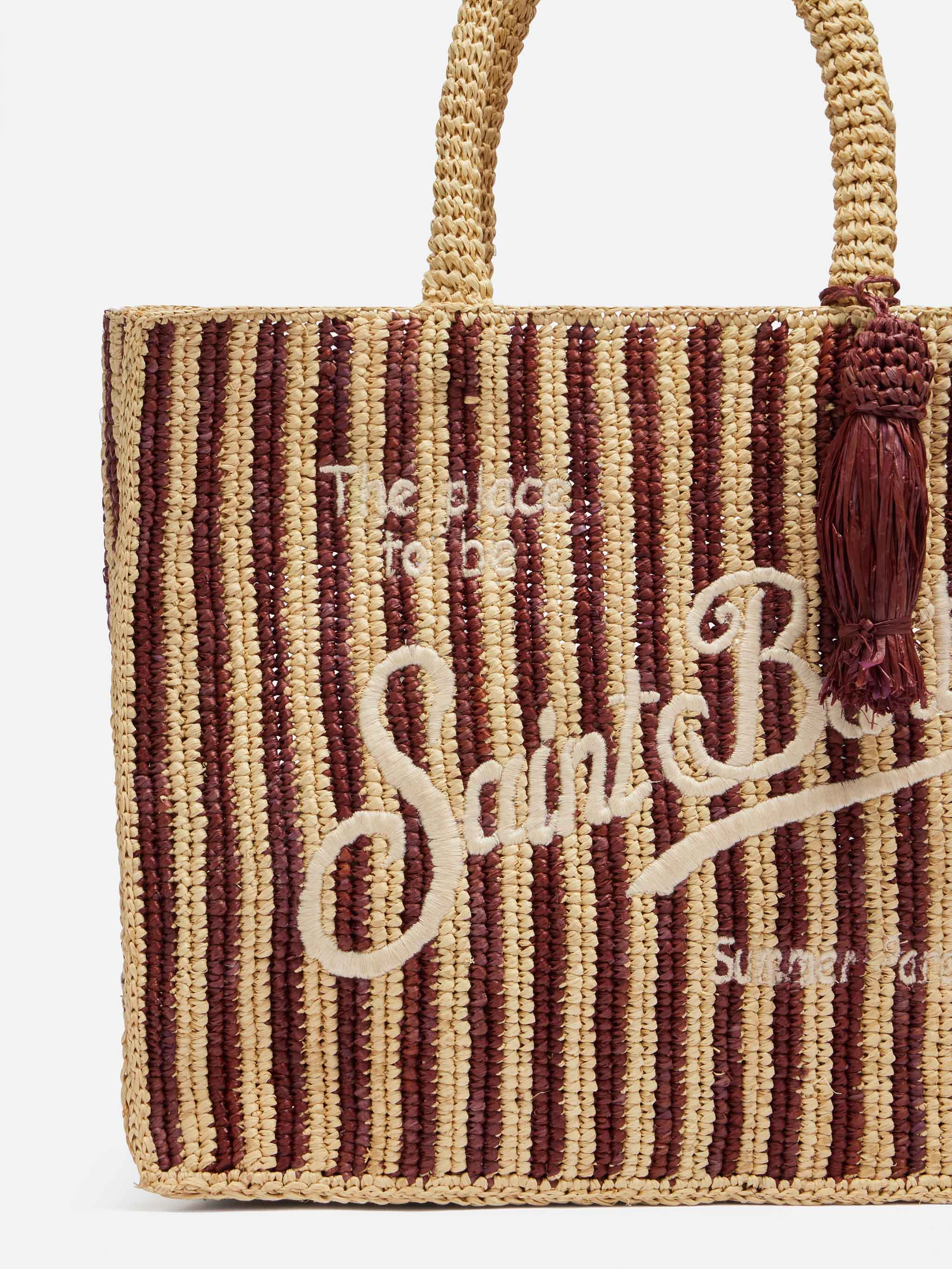 Colette Raffia brown striped handbag with logo embroidery - Image 3