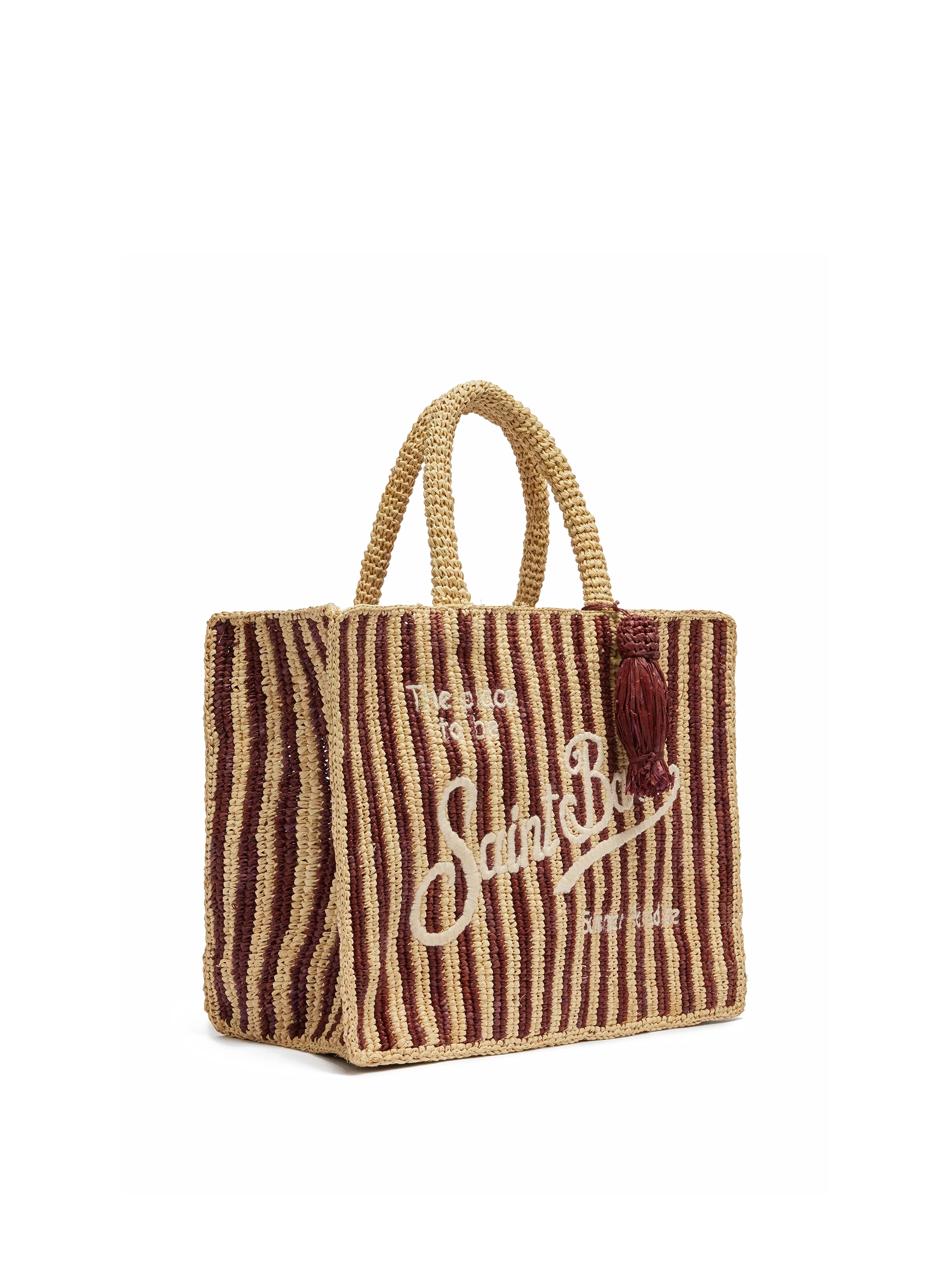 Colette Raffia brown striped handbag with logo embroidery - Image 4