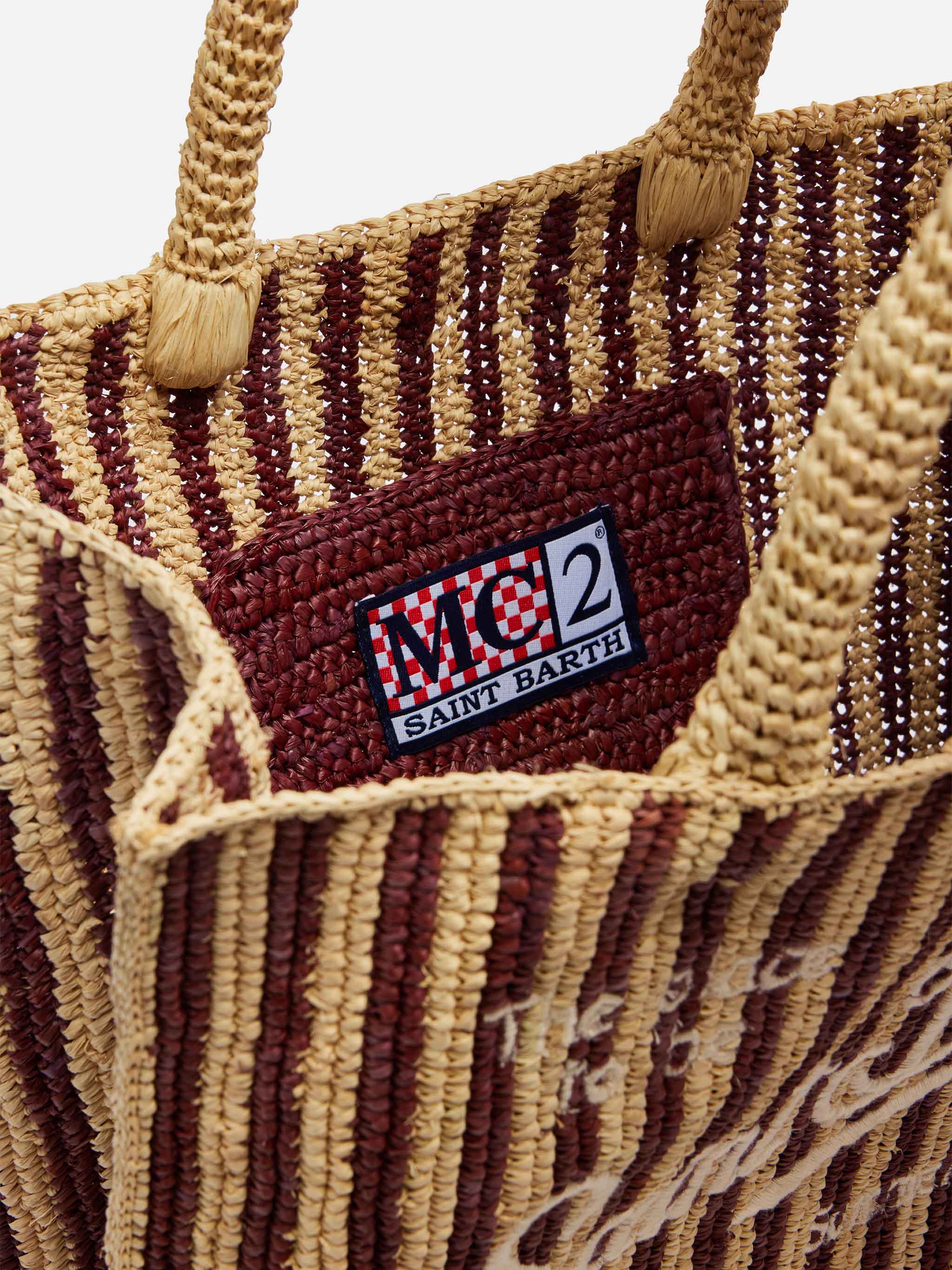 Colette Raffia brown striped handbag with logo embroidery - Image 6