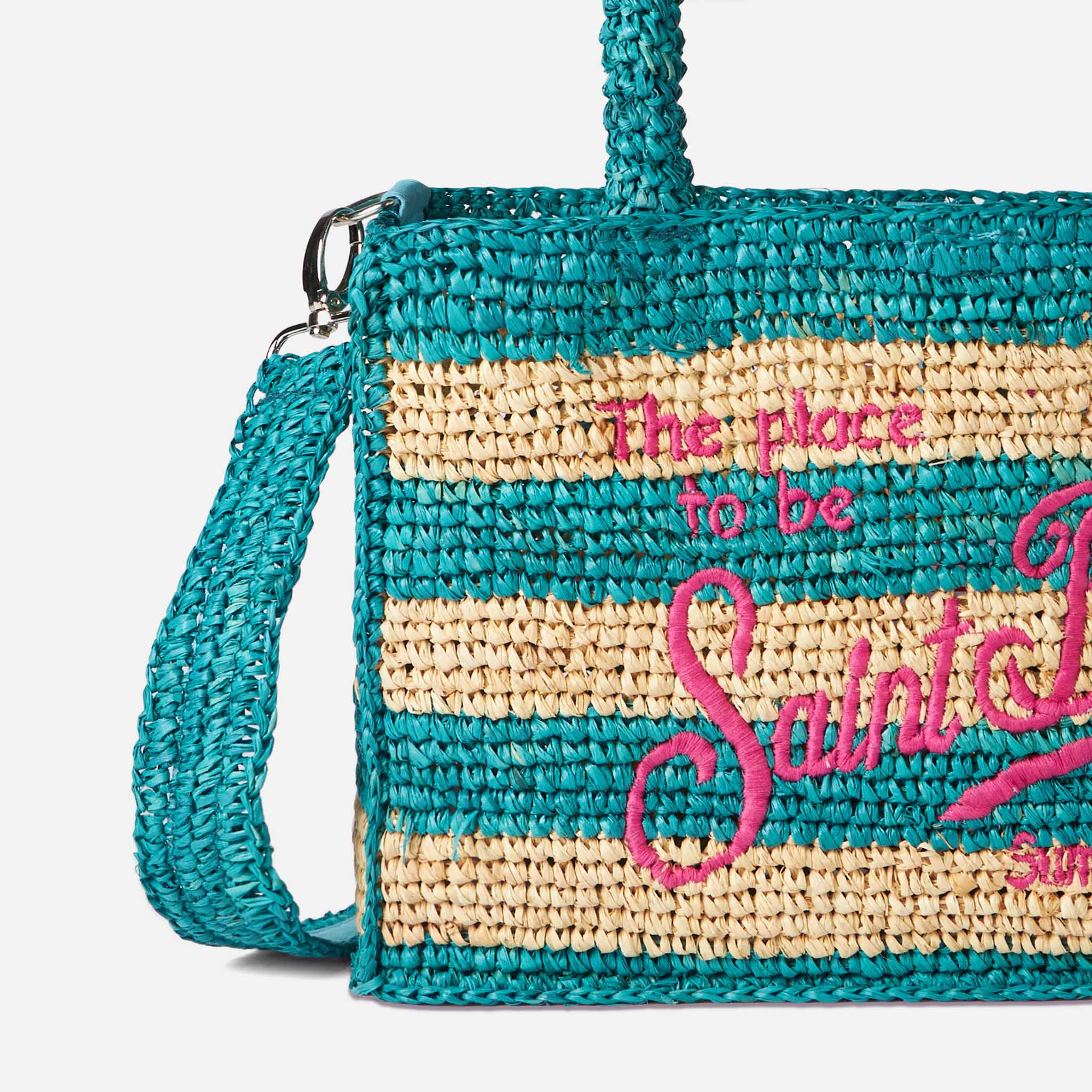 Colette raffia handbag with white and bluette stripes - Image 2