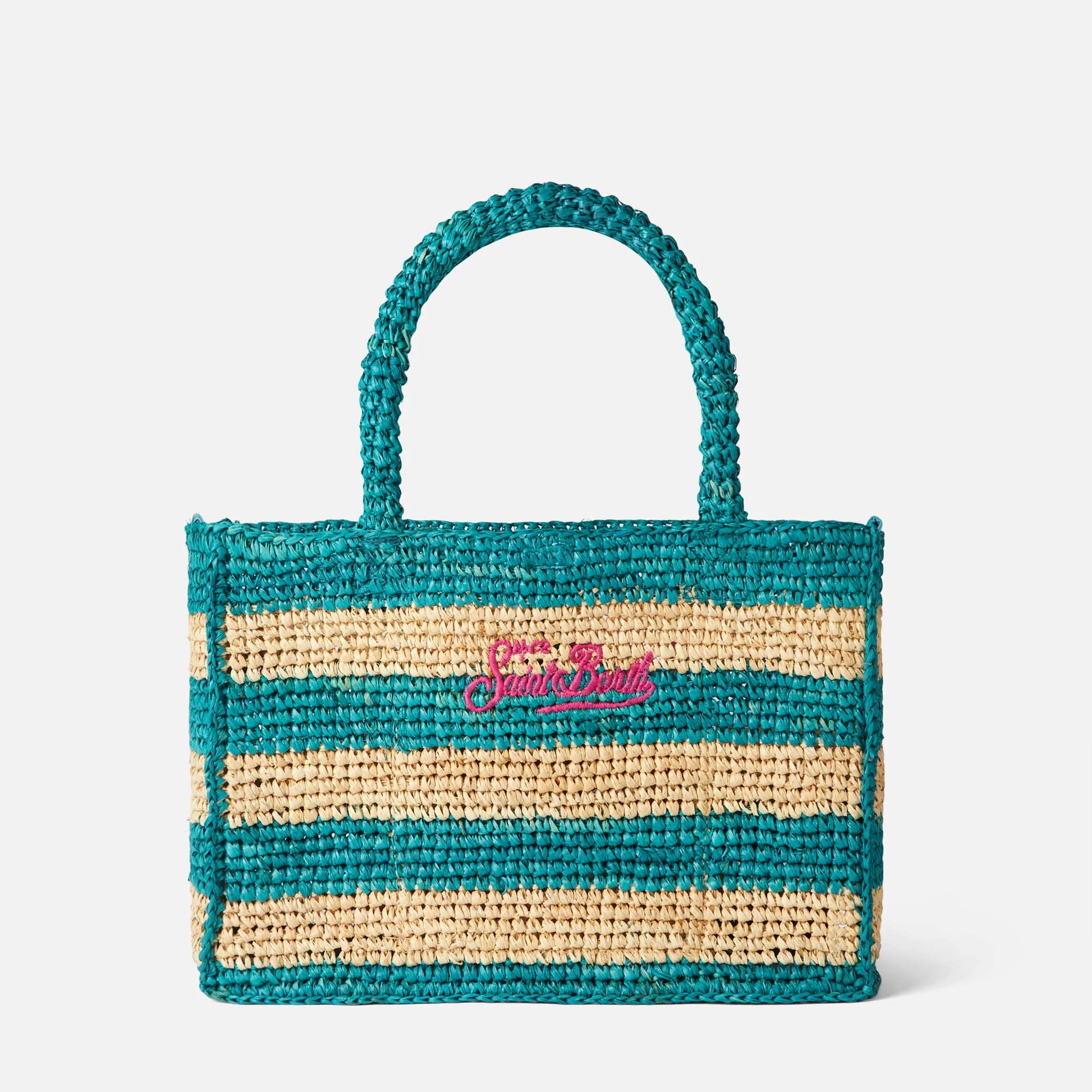 Colette raffia handbag with white and bluette stripes - Image 3