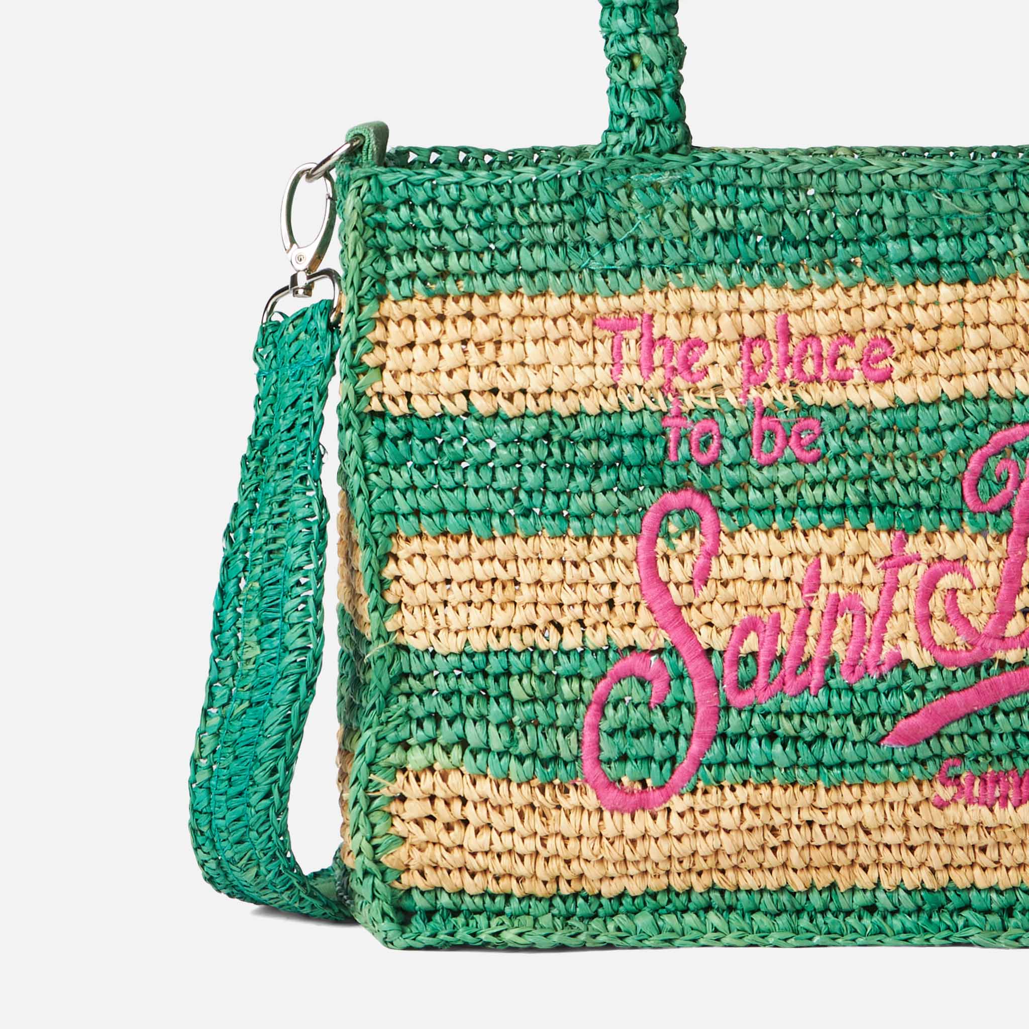 Colette raffia handbag with white and green stripes - Image 2