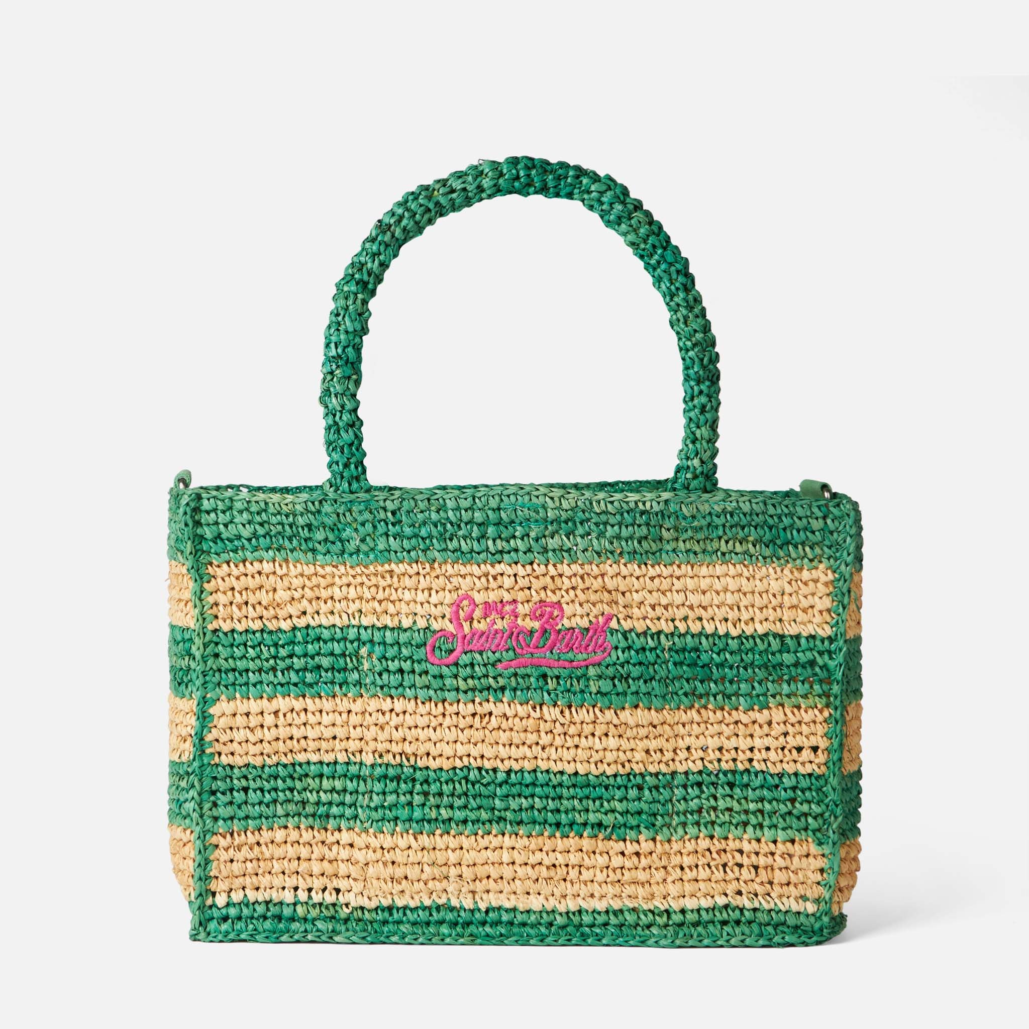 Colette raffia handbag with white and green stripes - Image 3