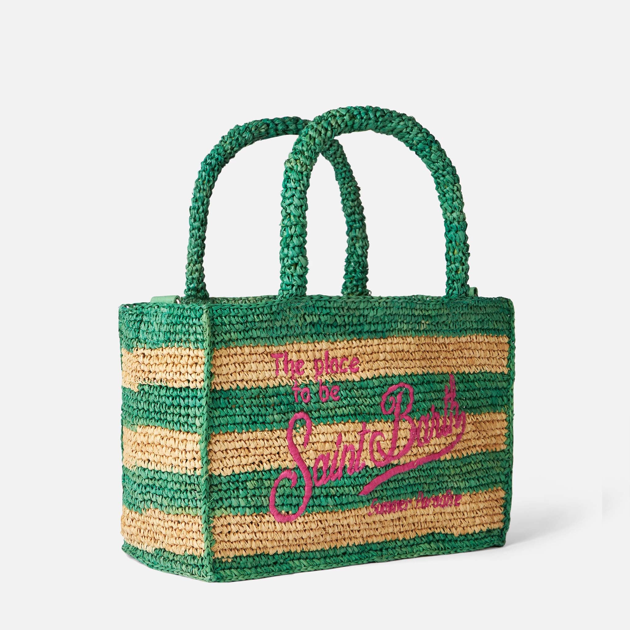 Colette raffia handbag with white and green stripes - Image 4