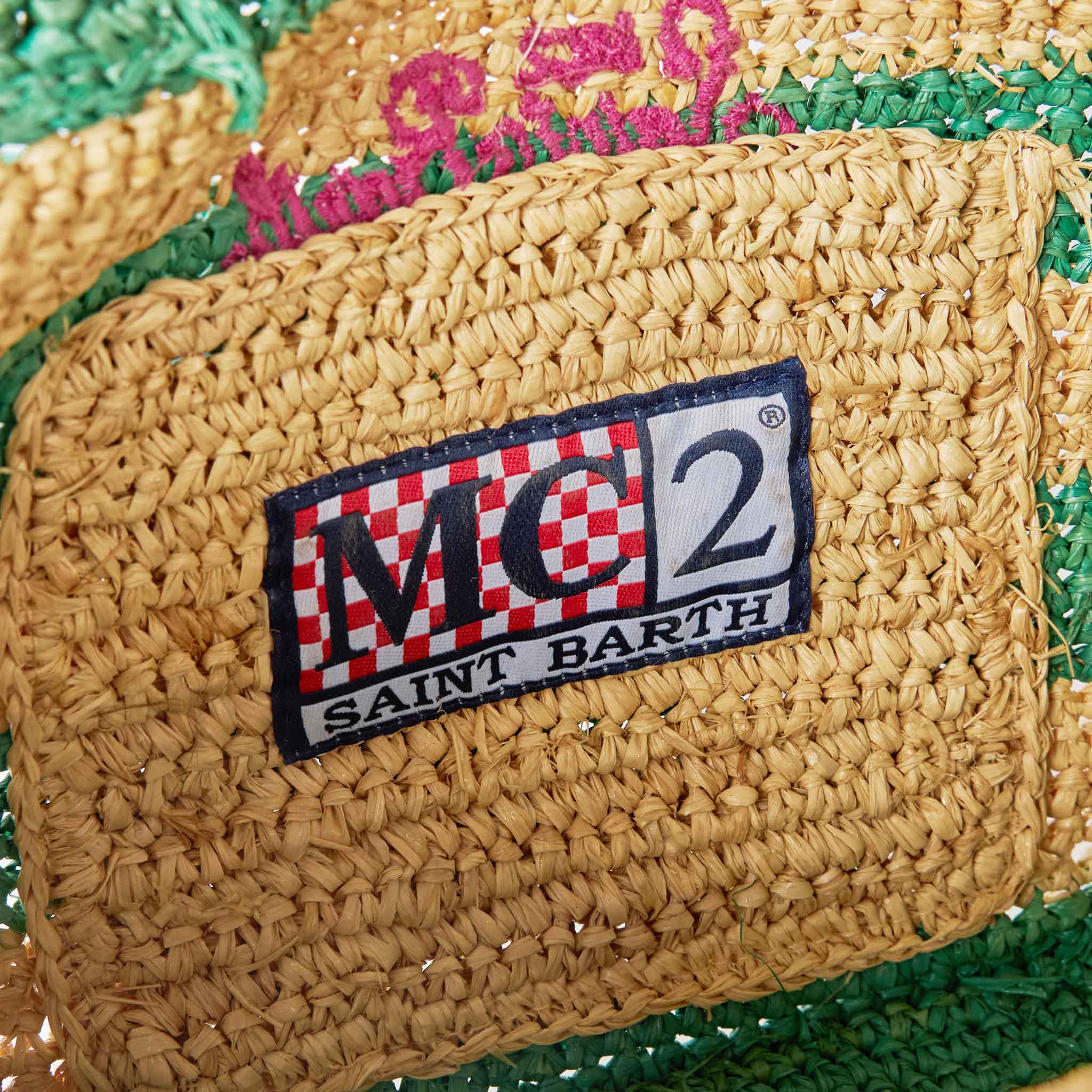 Colette raffia handbag with white and green stripes - Image 5