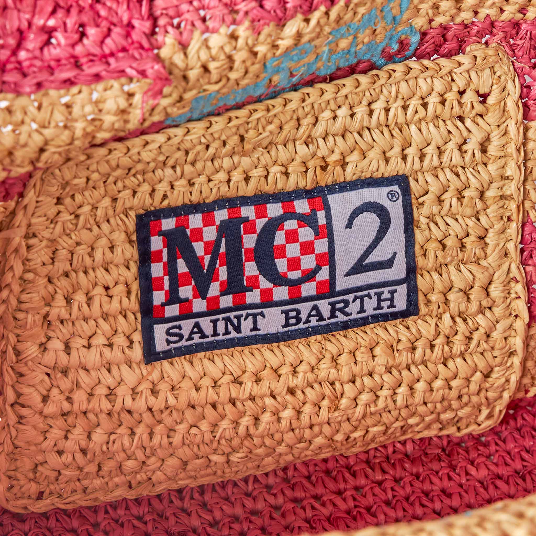 Colette raffia handbag with white and pink stripes - Image 5