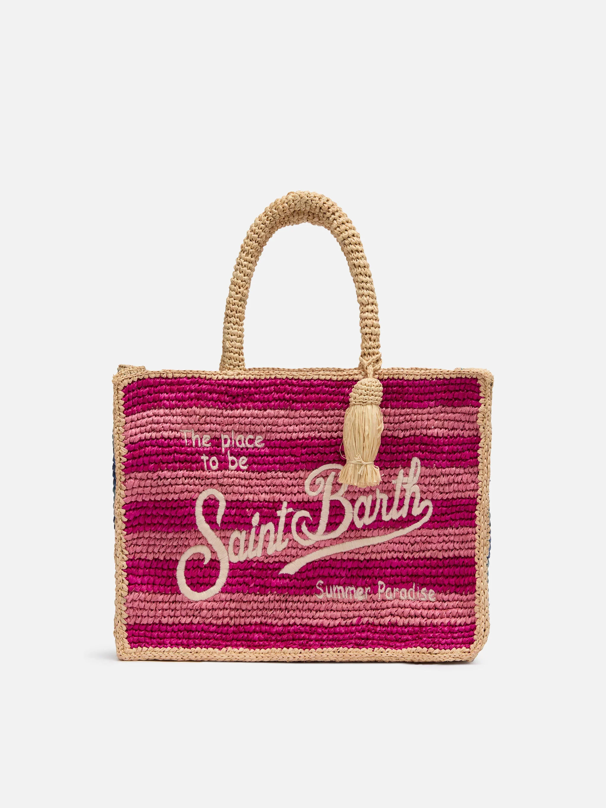 Colette Raffia multicolor striped handbag with logo embroidery