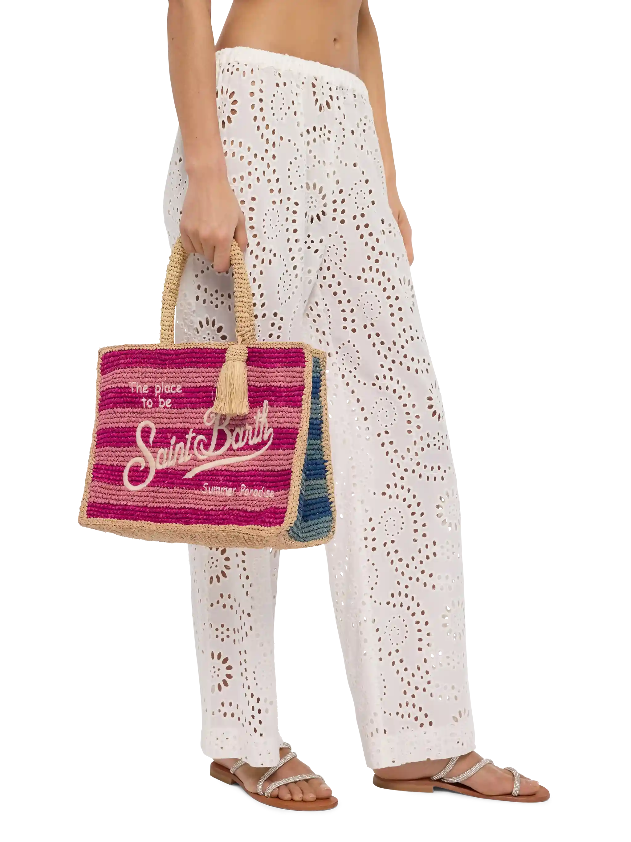 Colette Raffia multicolor striped handbag with logo embroidery - Image 2