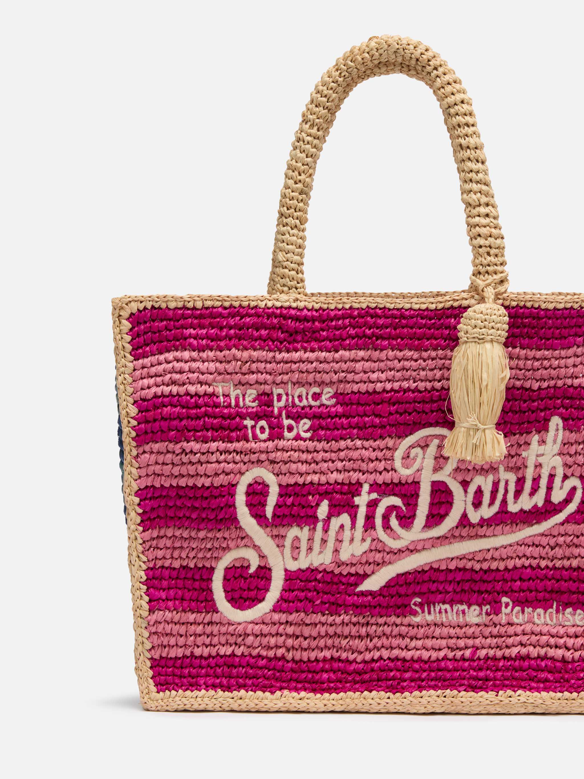 Colette Raffia multicolor striped handbag with logo embroidery - Image 3