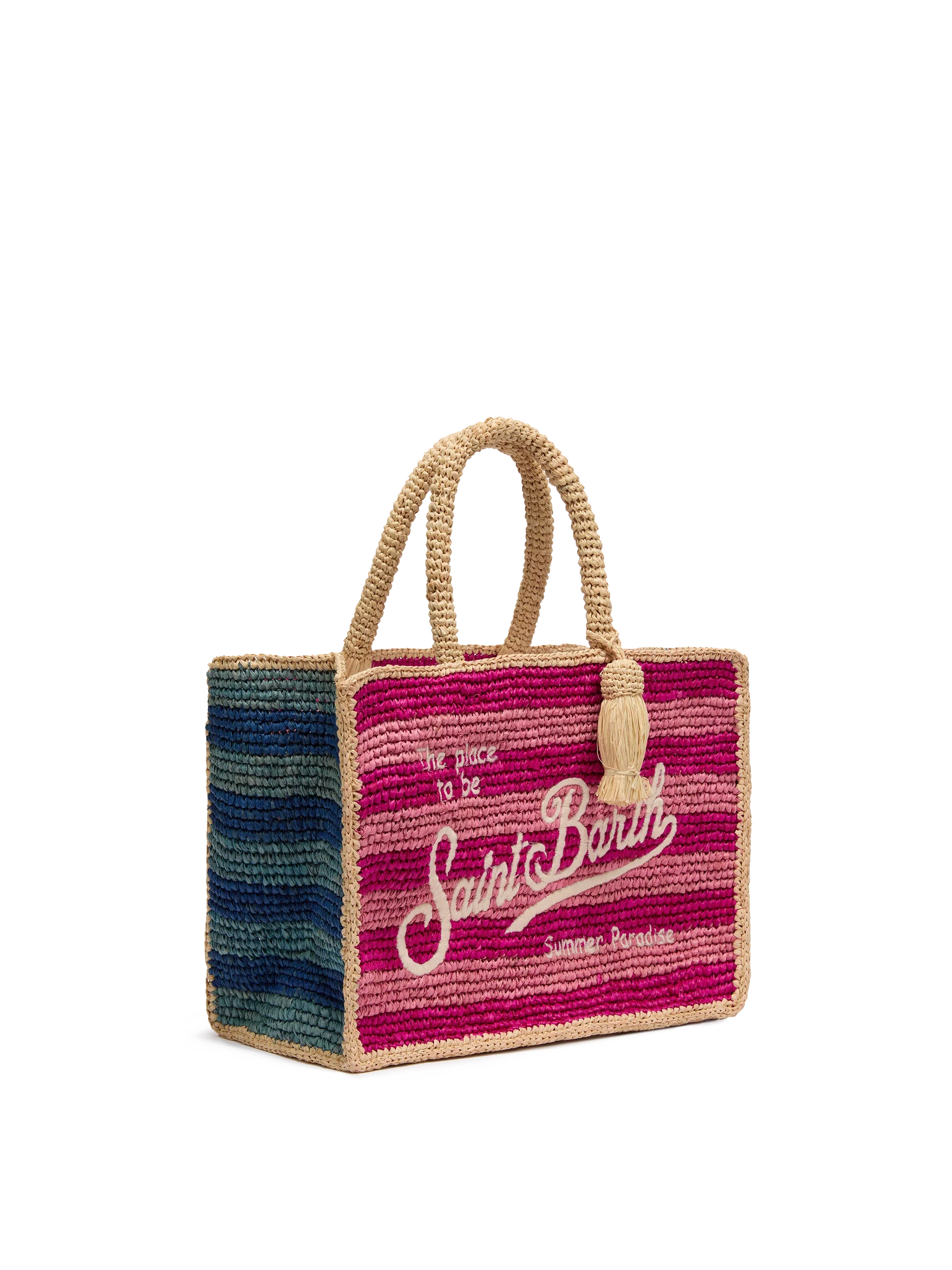 Colette Raffia multicolor striped handbag with logo embroidery - Image 4