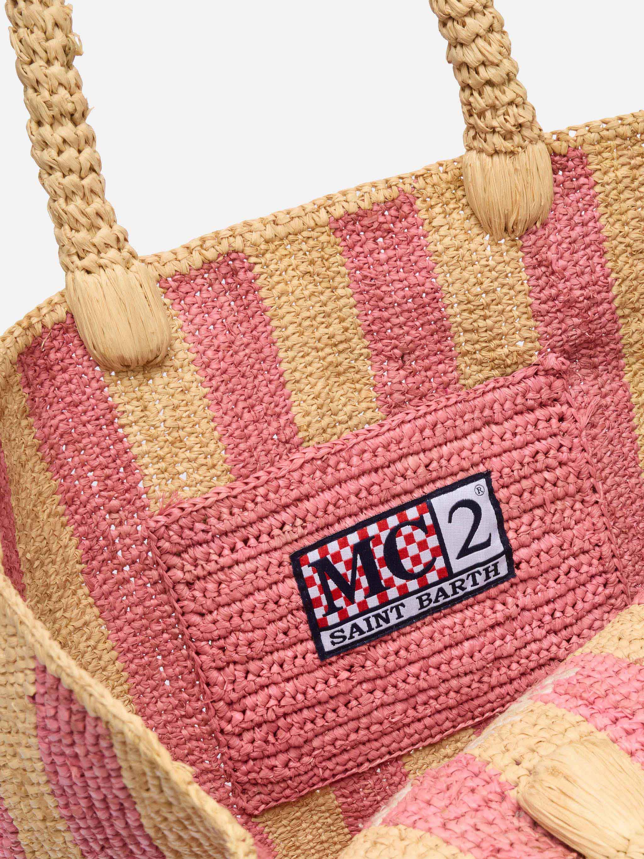 Colette Raffia pink striped handbag with logo embroidery - Image 5