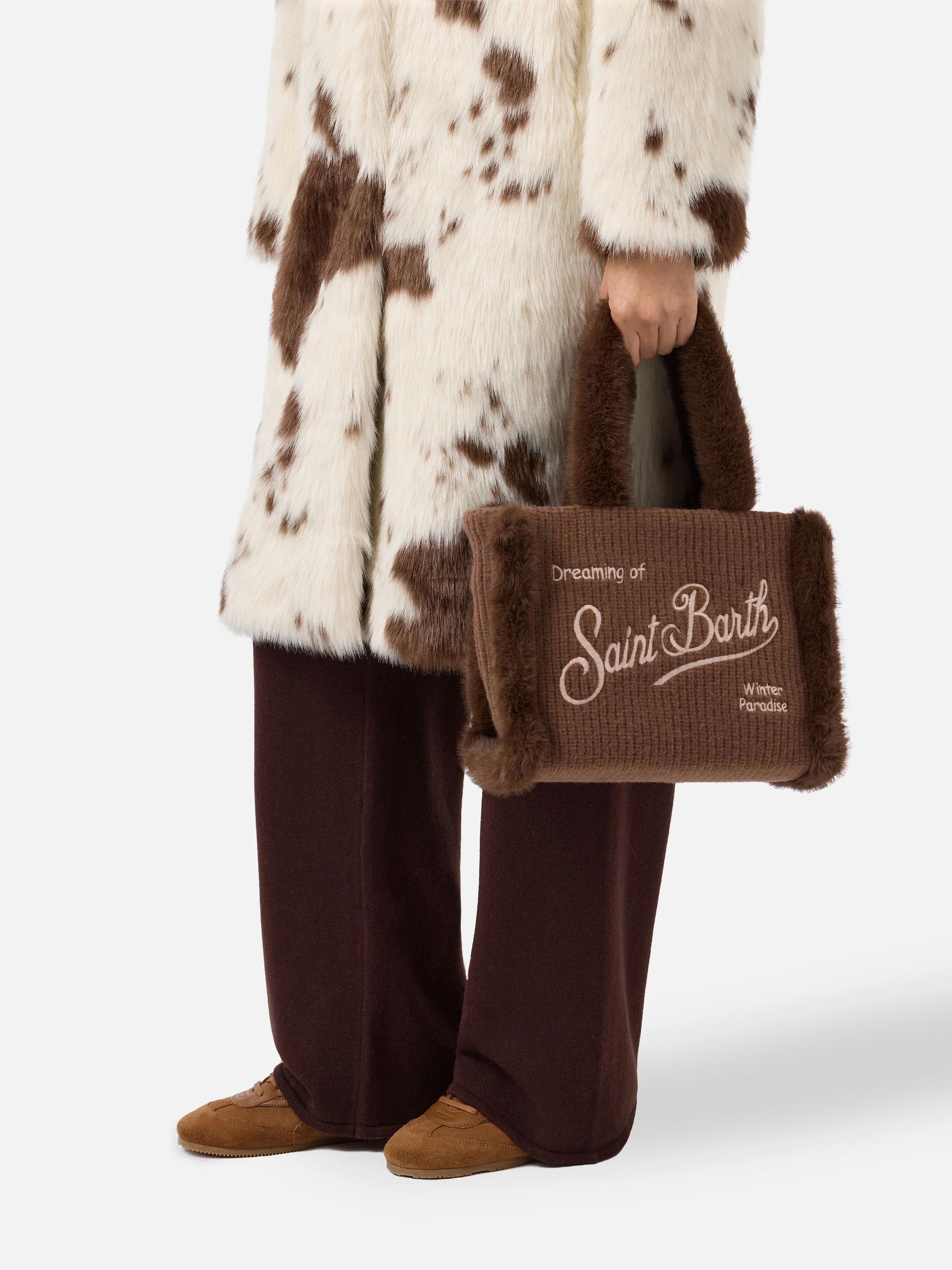 Colette Shearling Rib Handbag in ribbed brown wool blend and shearling - Image 2