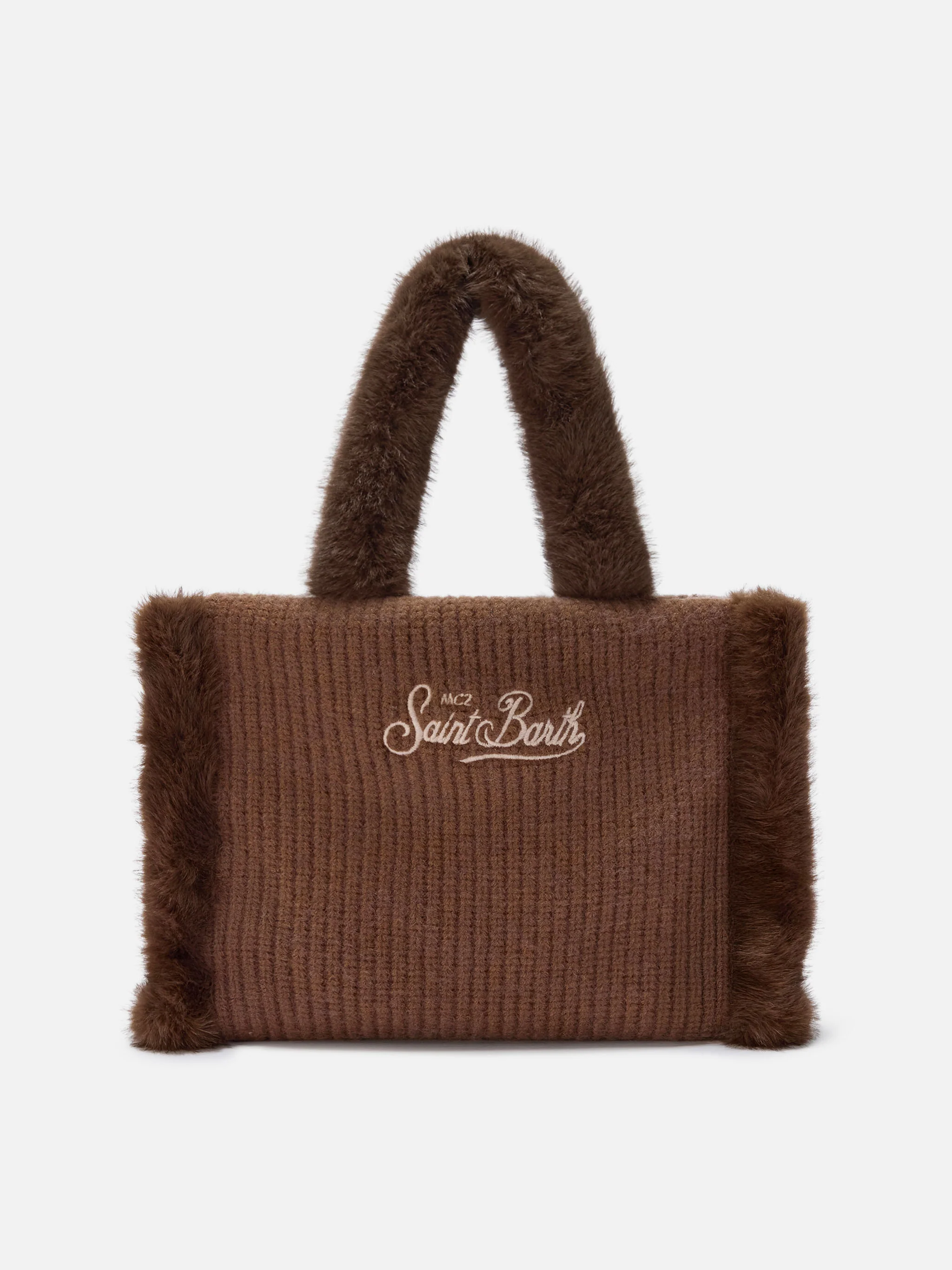 Colette Shearling Rib Handbag in ribbed brown wool blend and shearling - Image 3